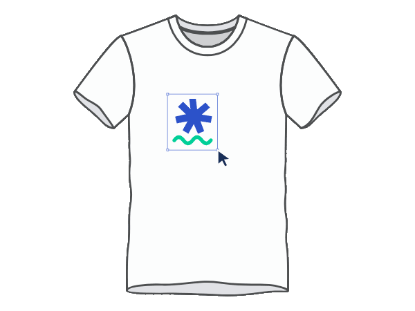 Een ontwerp wordt in de ontwerptool op een T-shirt geplaatst en geschaald