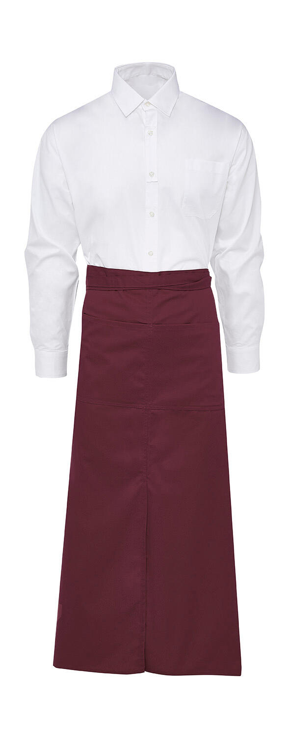 BERLIN - Long Bistro Apron with Slit and Pocket - 448 - Burgundy