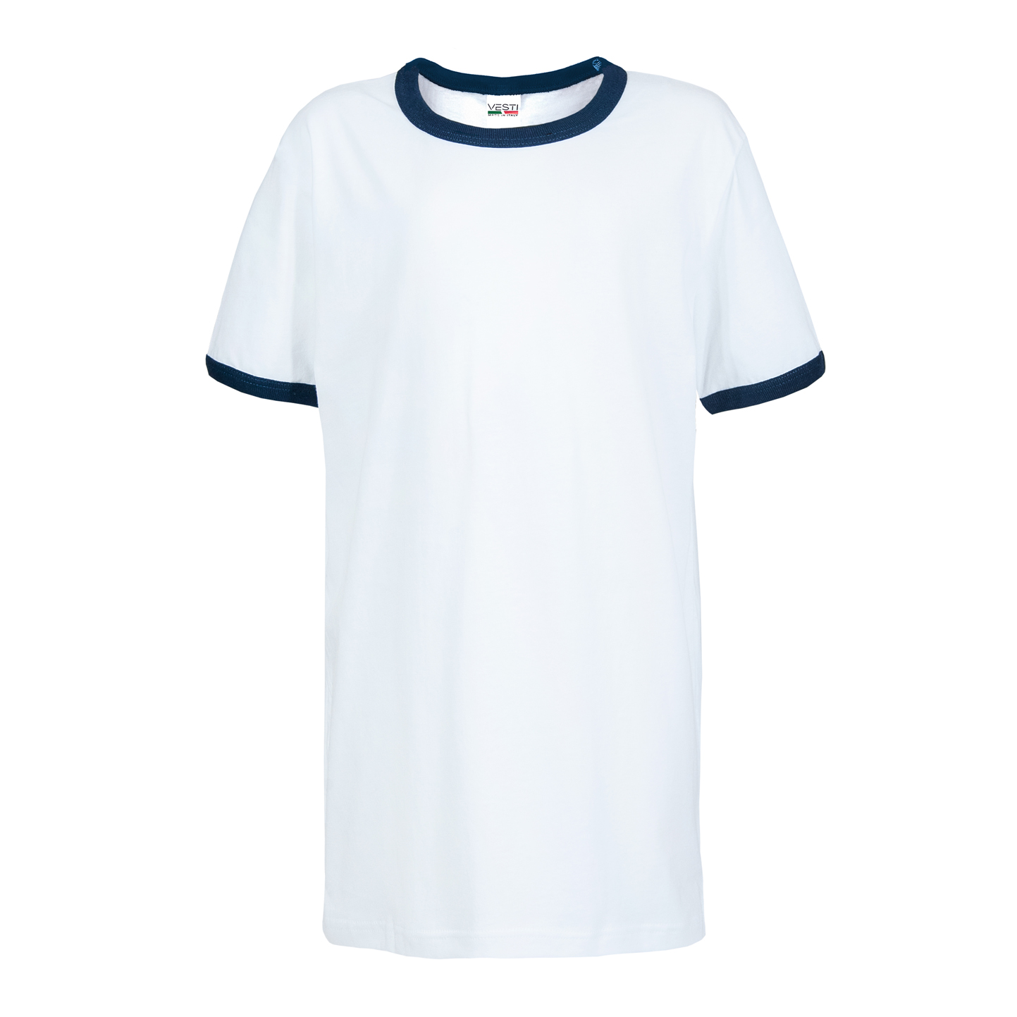 Soft Crew Neck Short Sleeve T-Shirt for Kids - 99NY - White/Navy Blue