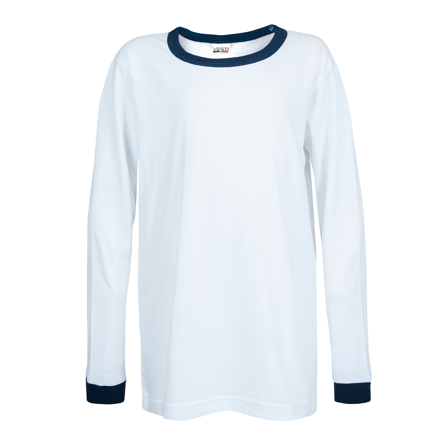 Zacht T-shirt met ronde hals en lange mouwen voor kinderen - 99NY - Wit/Marineblauw
