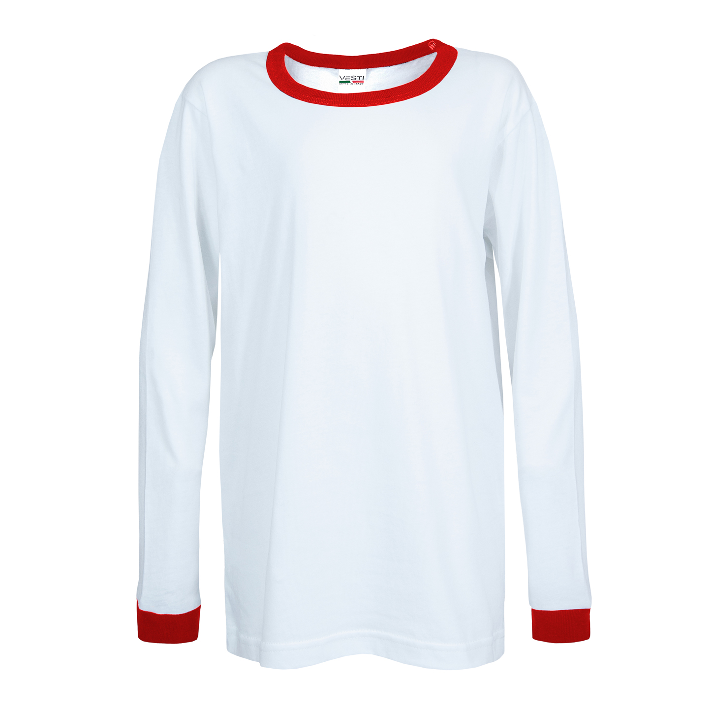 Zacht T-shirt met ronde hals en lange mouwen voor kinderen - 99RO - Wit/Rood