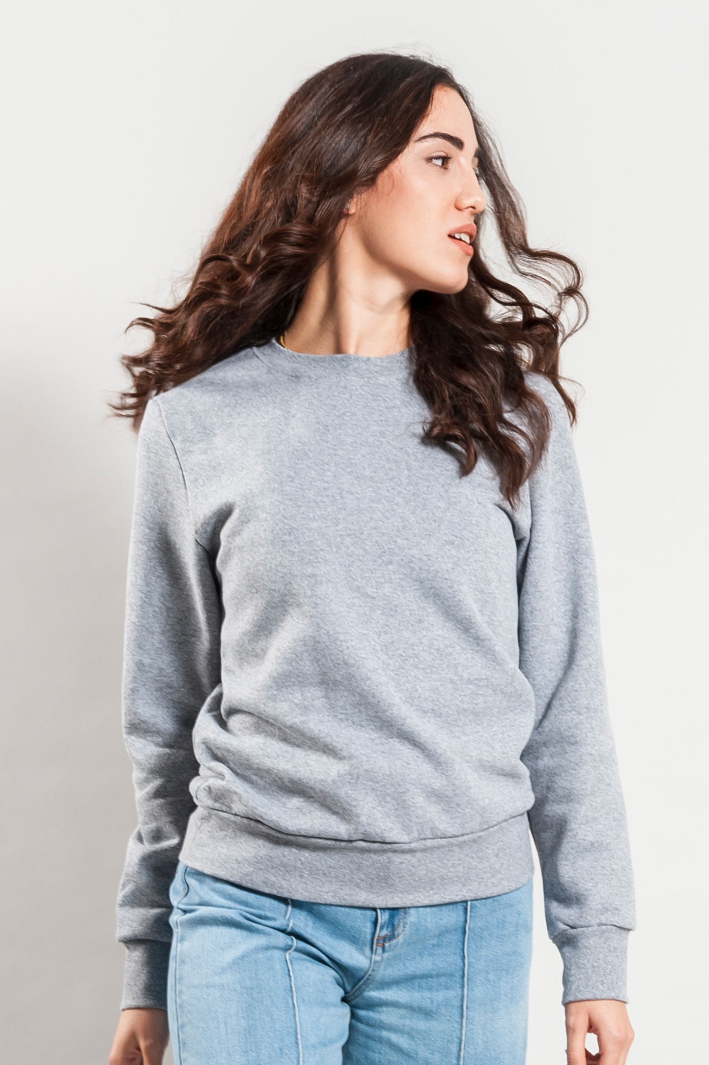 Dames sweatshirt met ronde hals van French Terry-stof