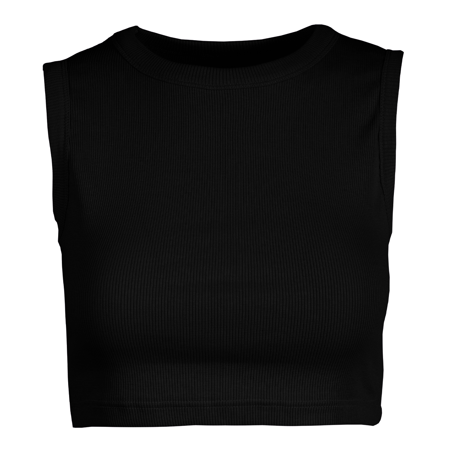 Dames crop tanktop van stretch ribstof - 12 - Zwart