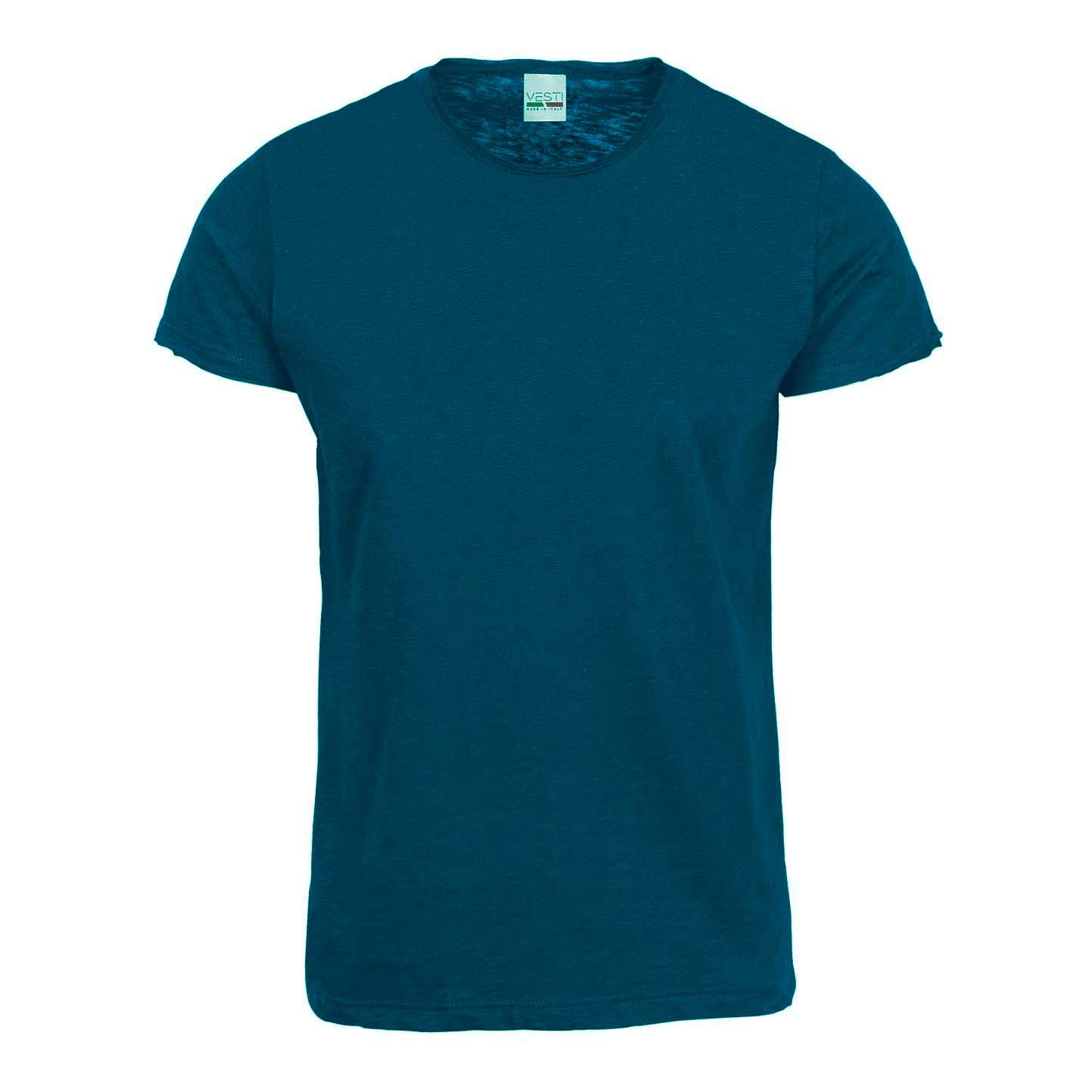 Round Neck Short Sleeve Raw Cut Slub Sweater - NY - Navy Blue