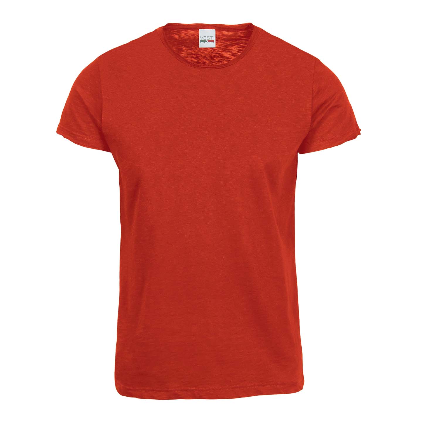 Round Neck Short Sleeve Raw Cut Slub Sweater - RO - Red