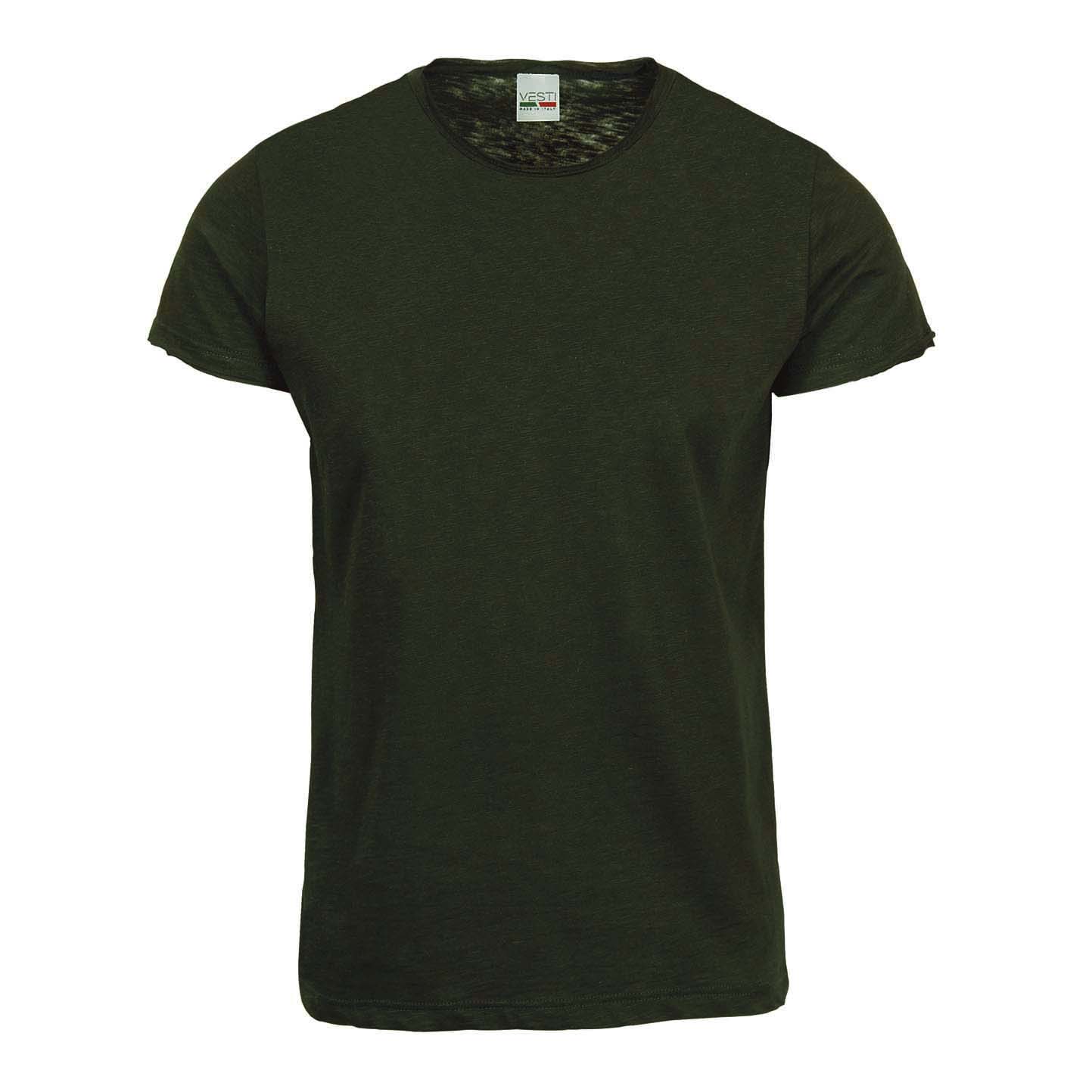 Round Neck Short Sleeve Raw Cut Slub Sweater - BS - Military Green