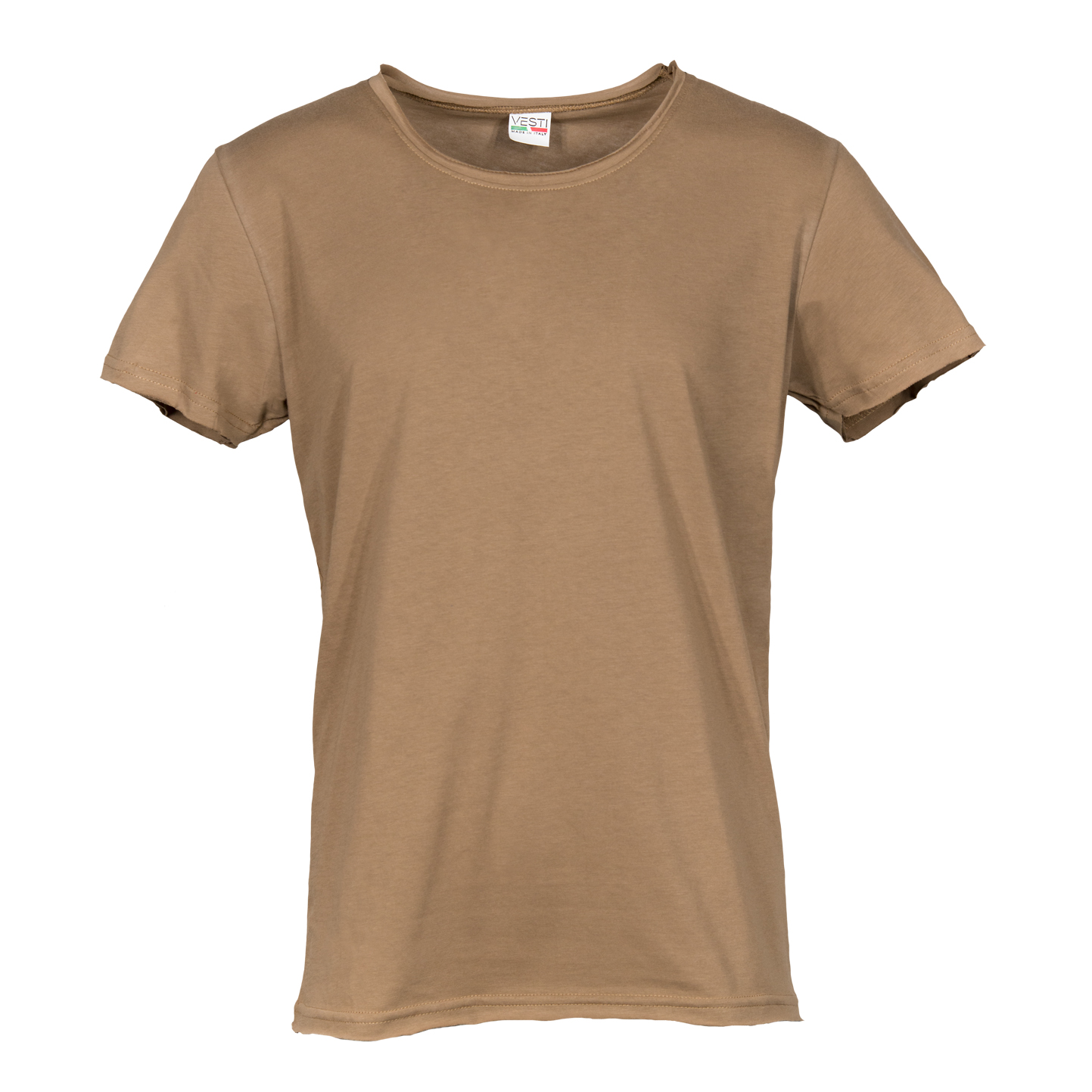 Round Neck Short Sleeve Raw Cut Sweater - TB - Tobacco