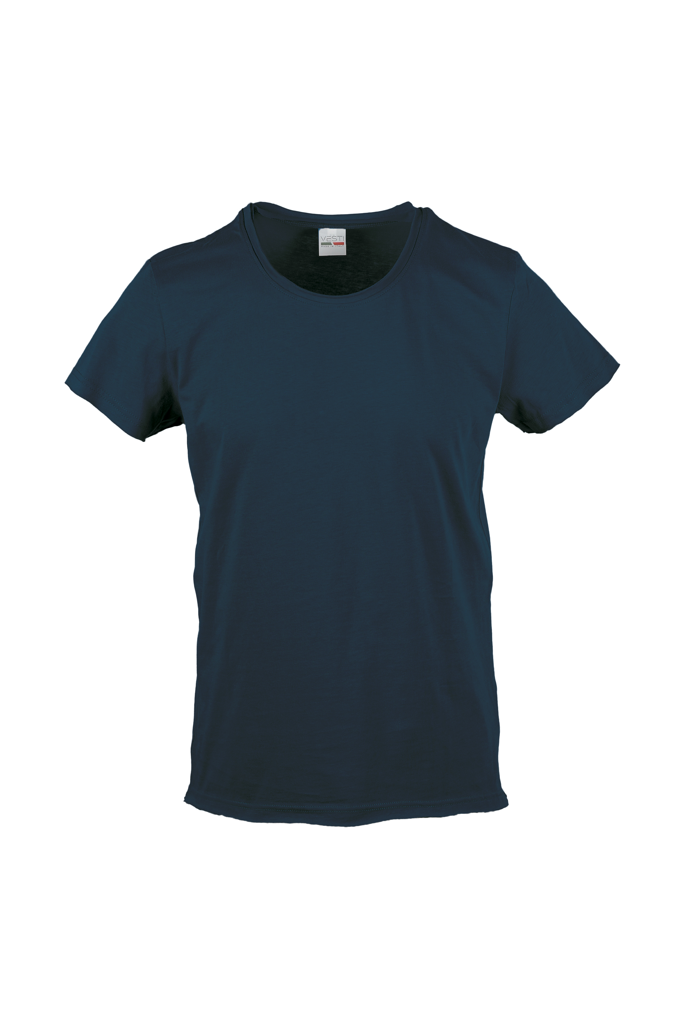 Round Neck Short Sleeve Raw Cut Sweater - NY - Navy Blue