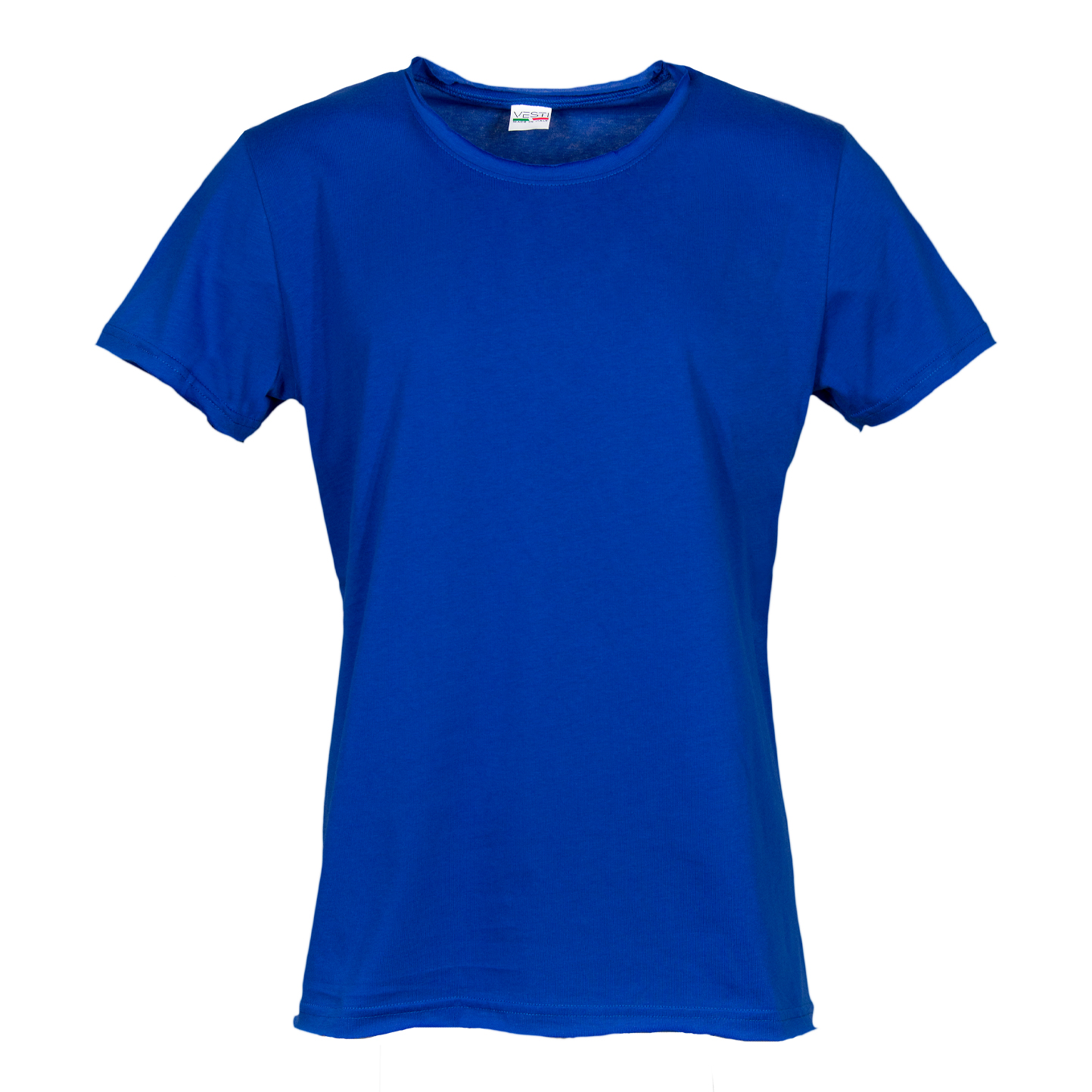 Round Neck Short Sleeve Raw Cut Sweater - RY - Royal