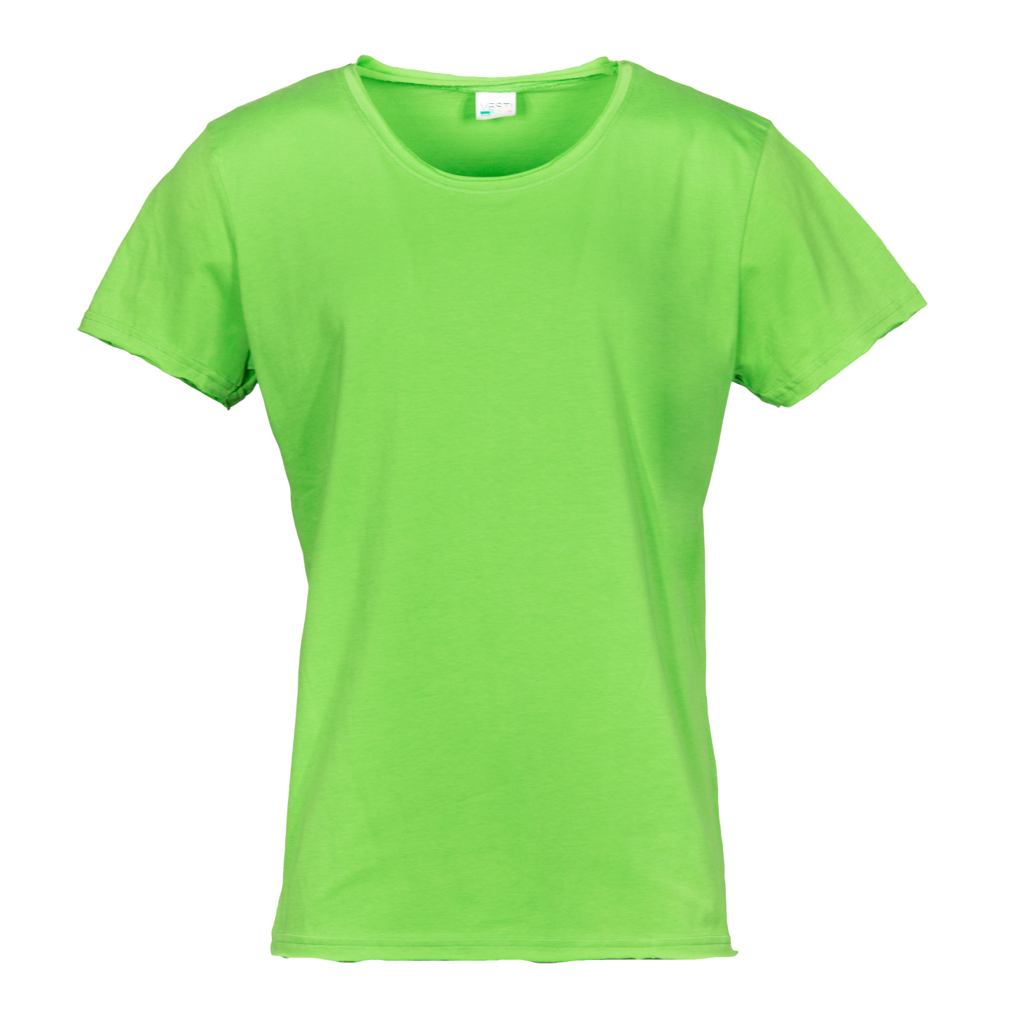 Round Neck Short Sleeve Raw Cut Sweater - VA - Acid Green S OUT7
