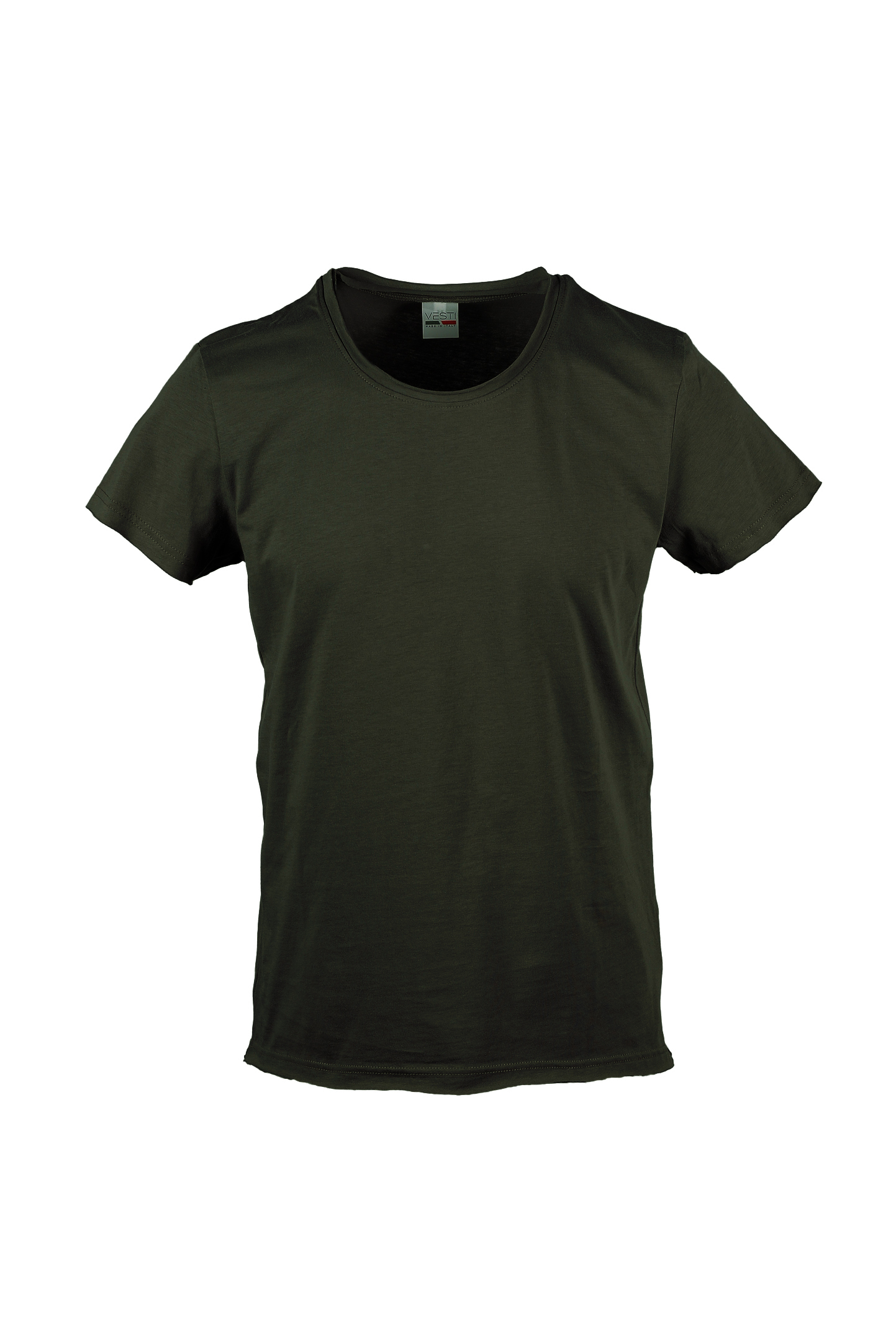 Round Neck Short Sleeve Raw Cut Sweater - BS - Military Green
