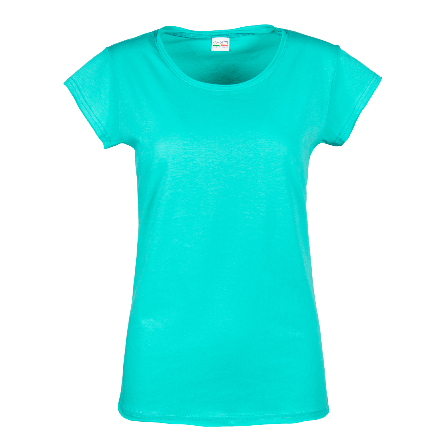 Women's Round Neck Short Sleeve Raw Cut Sweater - RF - Sea Water