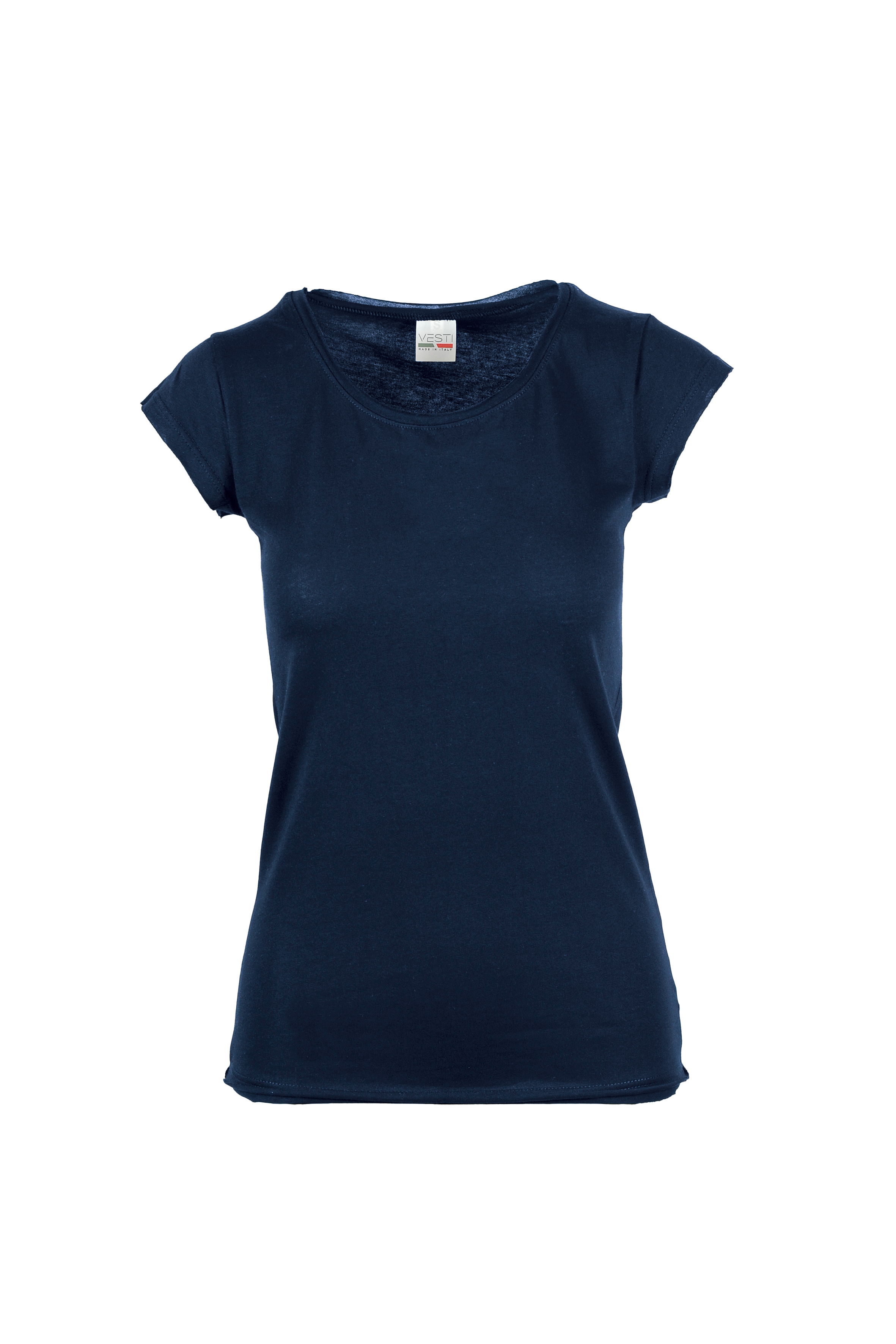 Women's Round Neck Short Sleeve Raw Cut Sweater - NY - Navy Blue