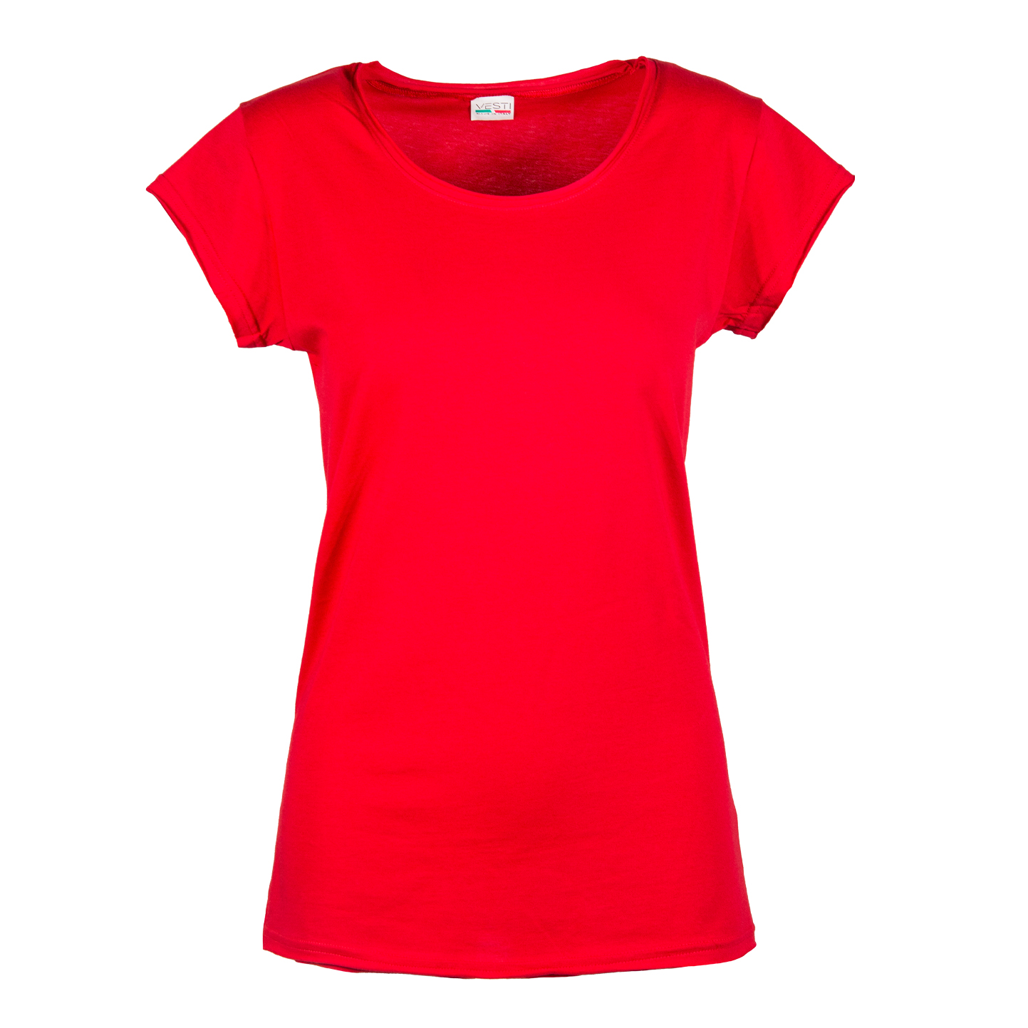 Women's Round Neck Short Sleeve Raw Cut Sweater - RO - Red