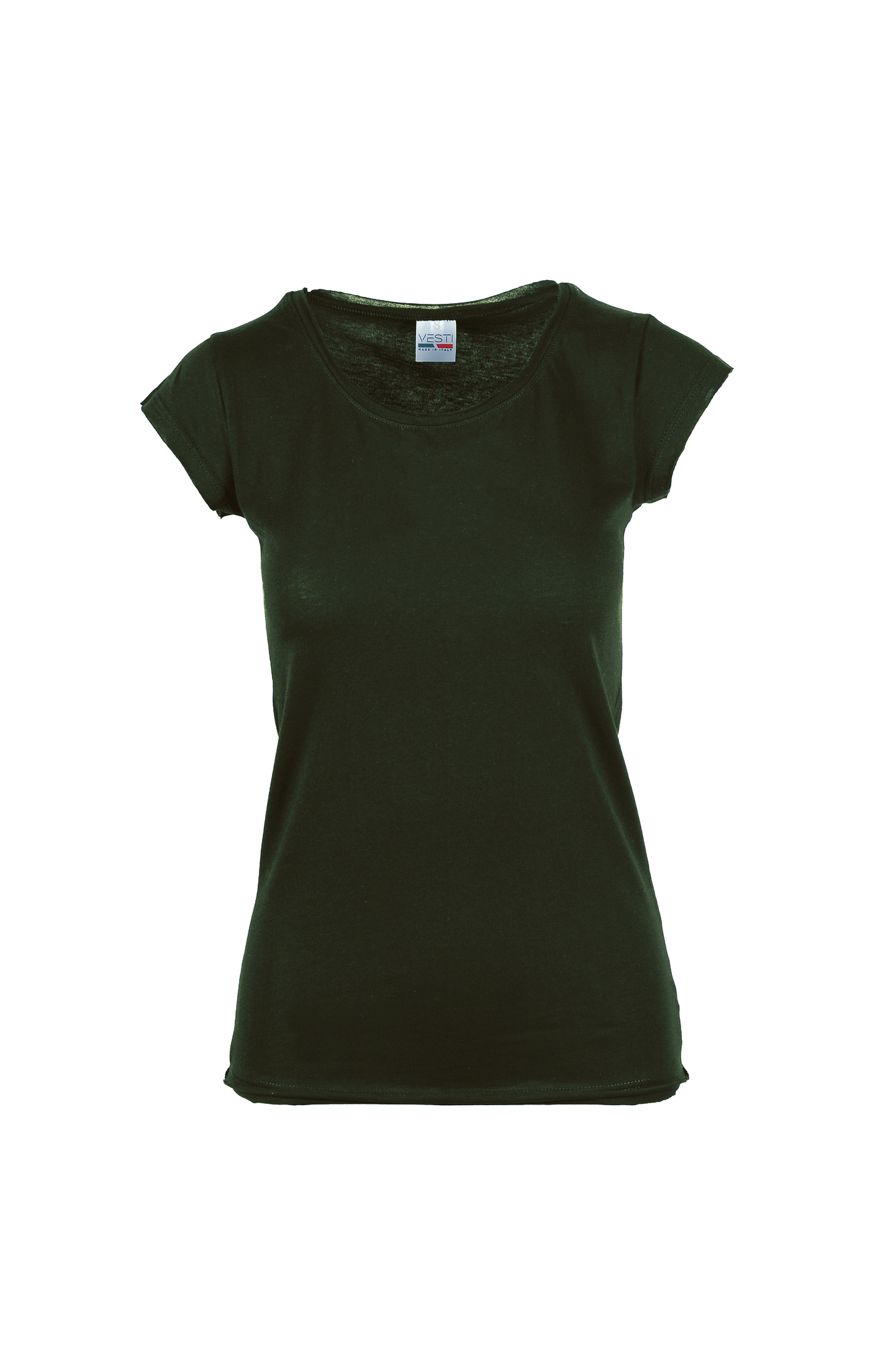 Women's Round Neck Short Sleeve Raw Cut Sweater - BS - Military Green