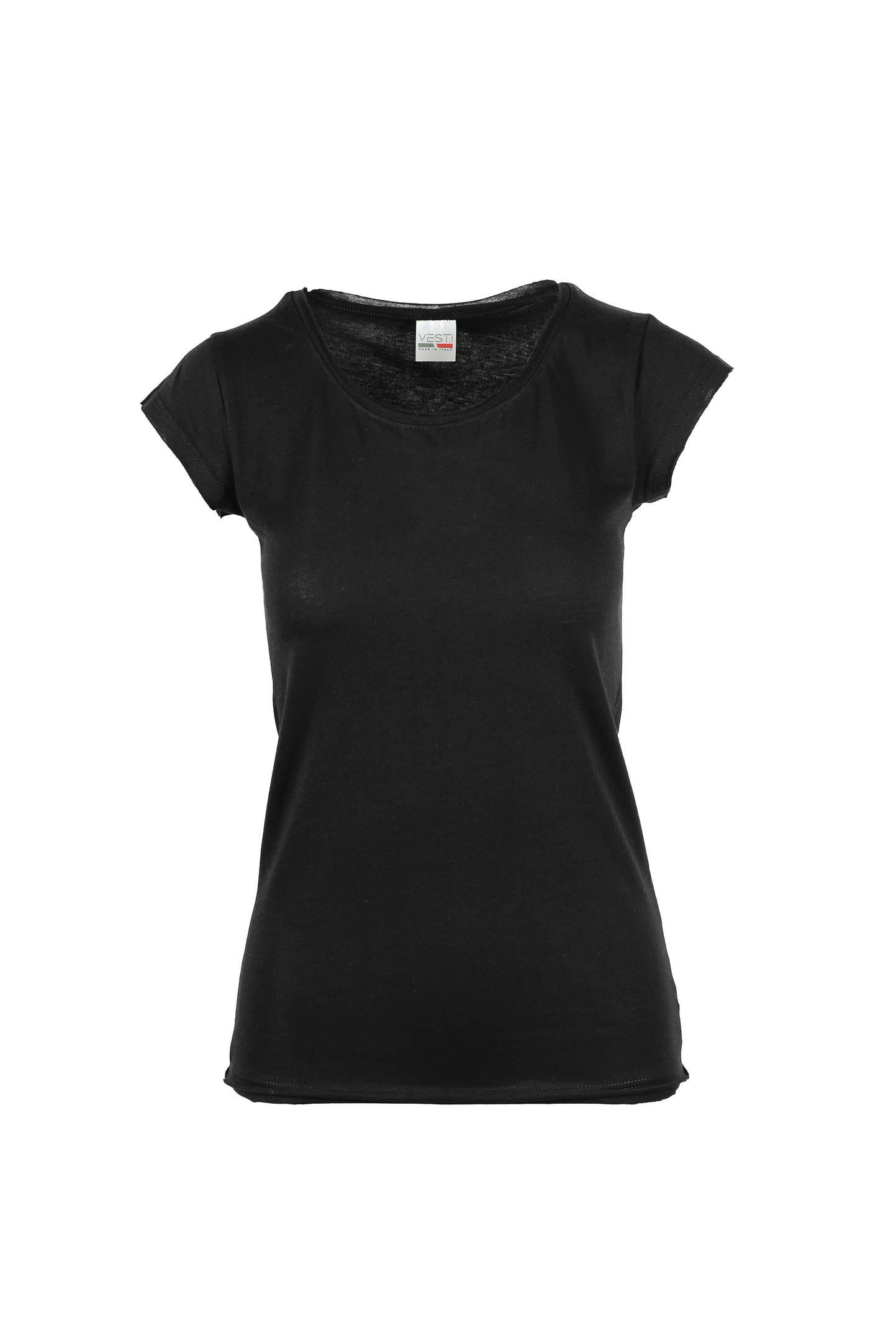 Women's Round Neck Short Sleeve Raw Cut Sweater - 12 - Black