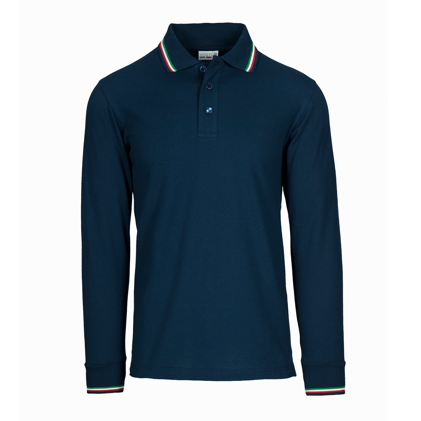 Polo met lange mouwen van piquéstof - 18E - Blauwe ECO
