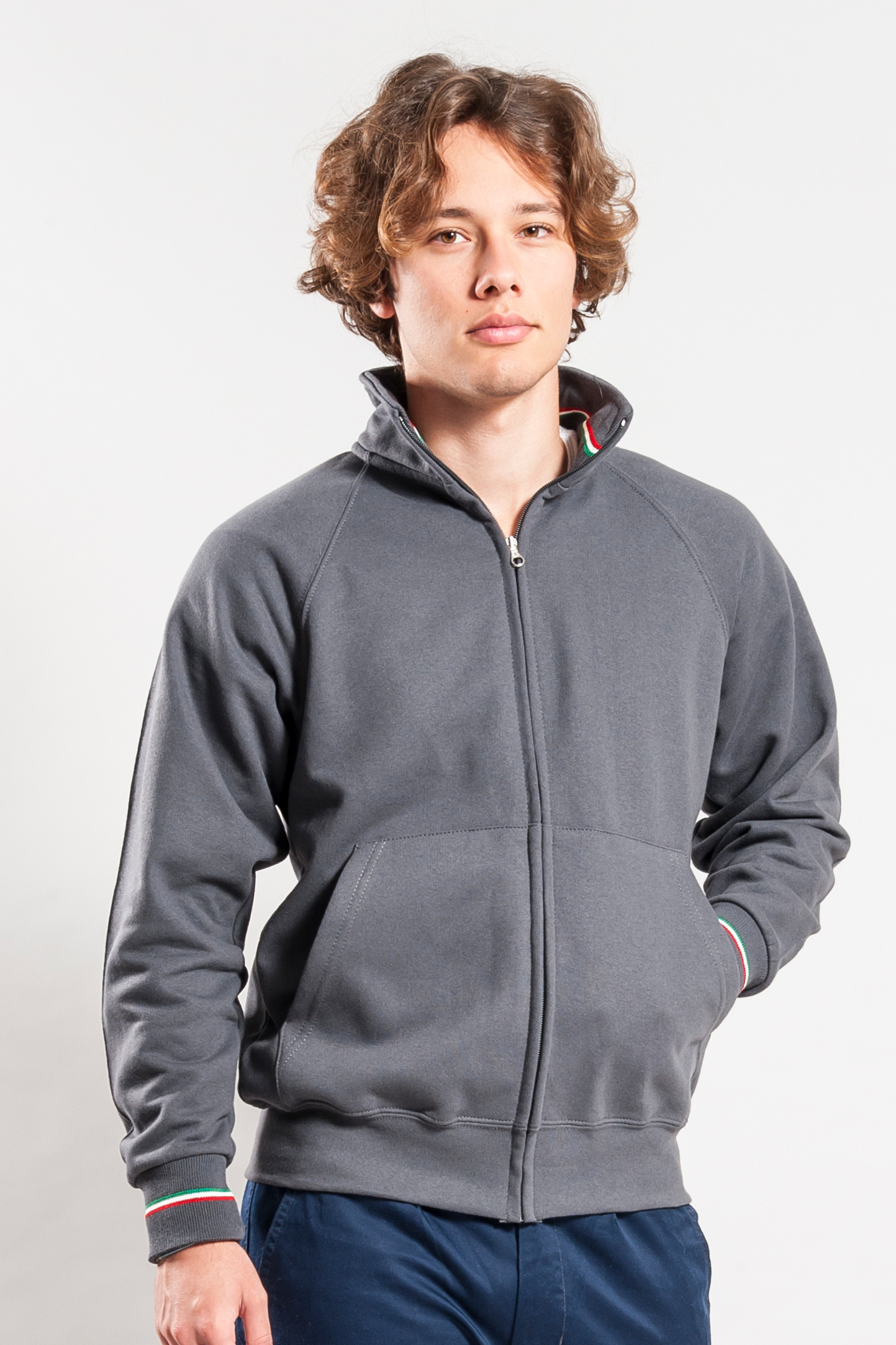 Tricolore jas, lange sweater met rits