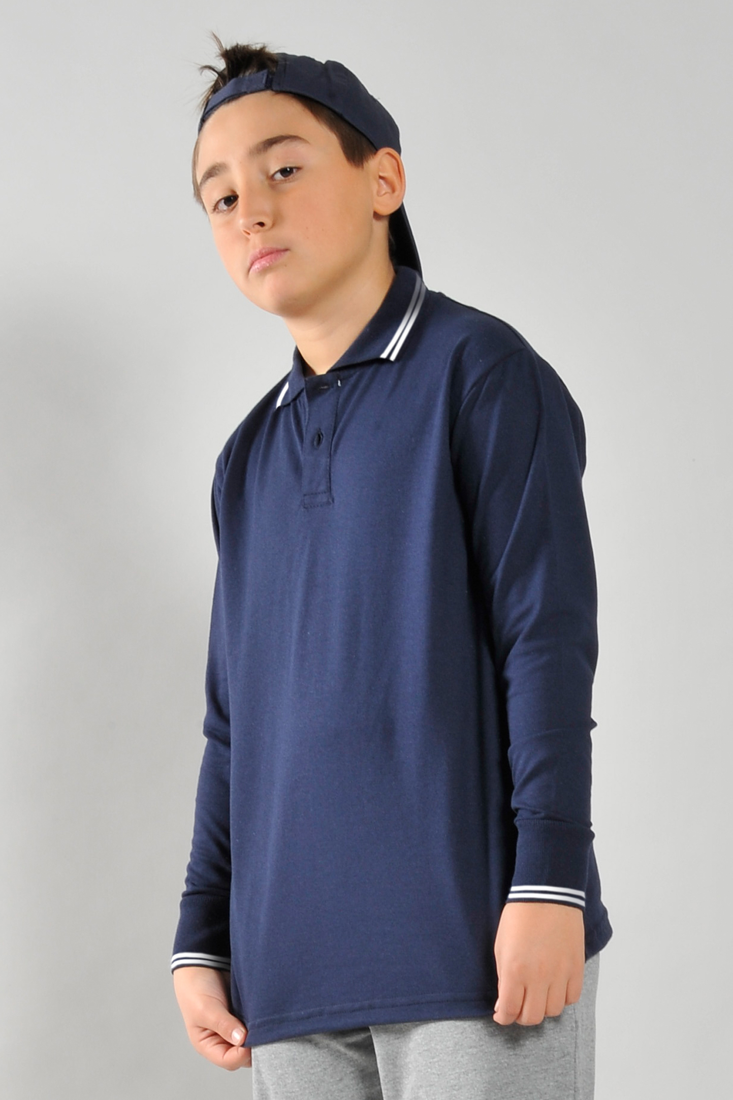 Poloshirt met lange mouwen en bies van piqué voor jongens