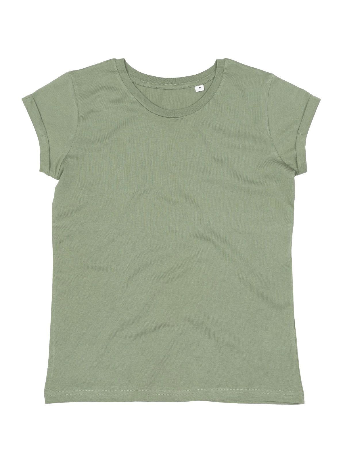 Dames T-shirt met opgerolde mouwen - Zachte olijf