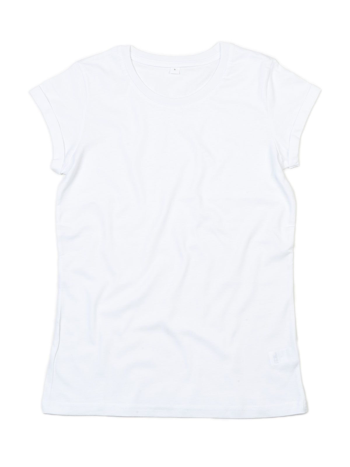 Dames T-shirt met opgerolde mouwen - WH - Wit