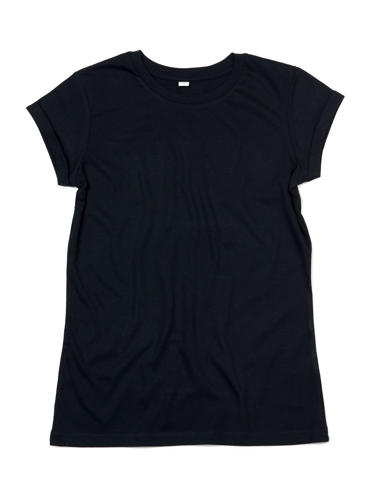 Dames T-shirt met opgerolde mouwen - BK - Zwart