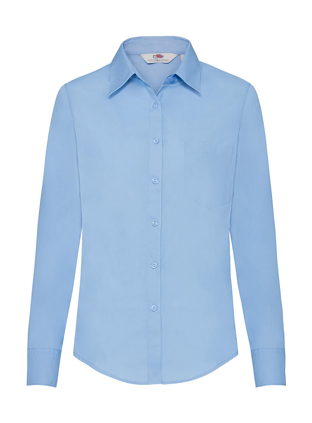 Damesblouse van poplin met lange mouwen - MU - Middenblauw