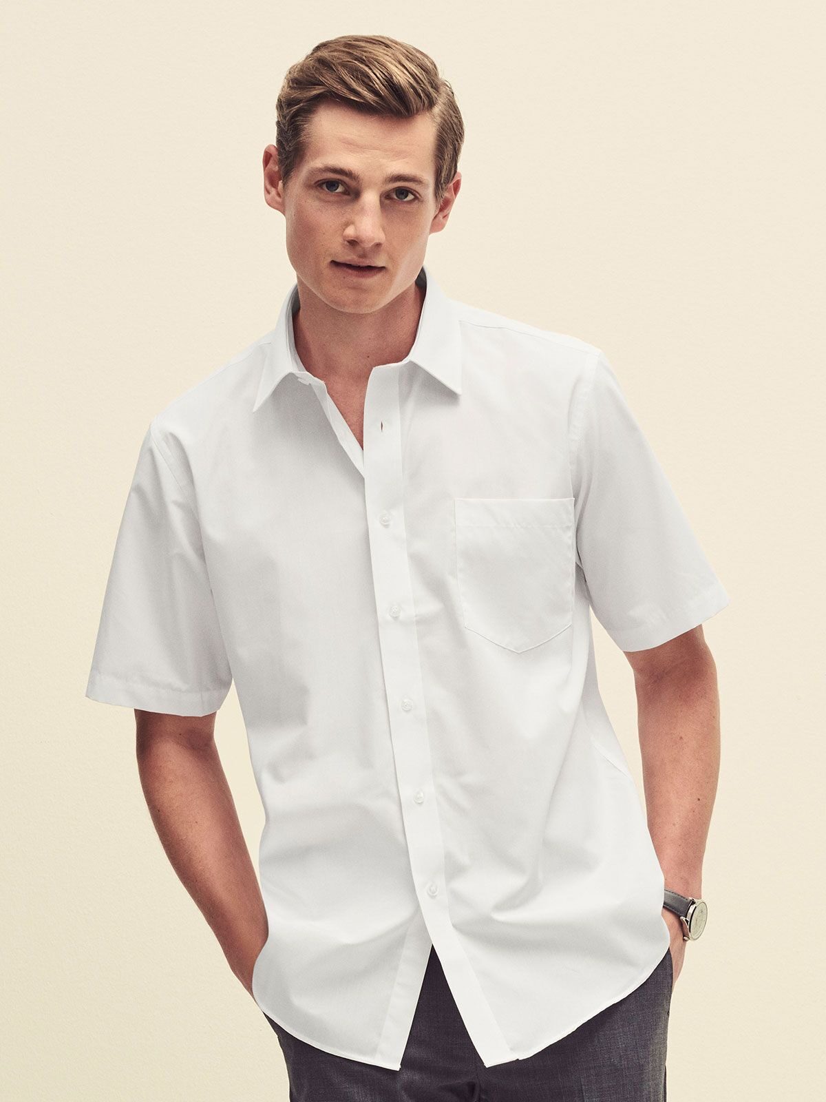 Poplin overhemd met korte mouwen