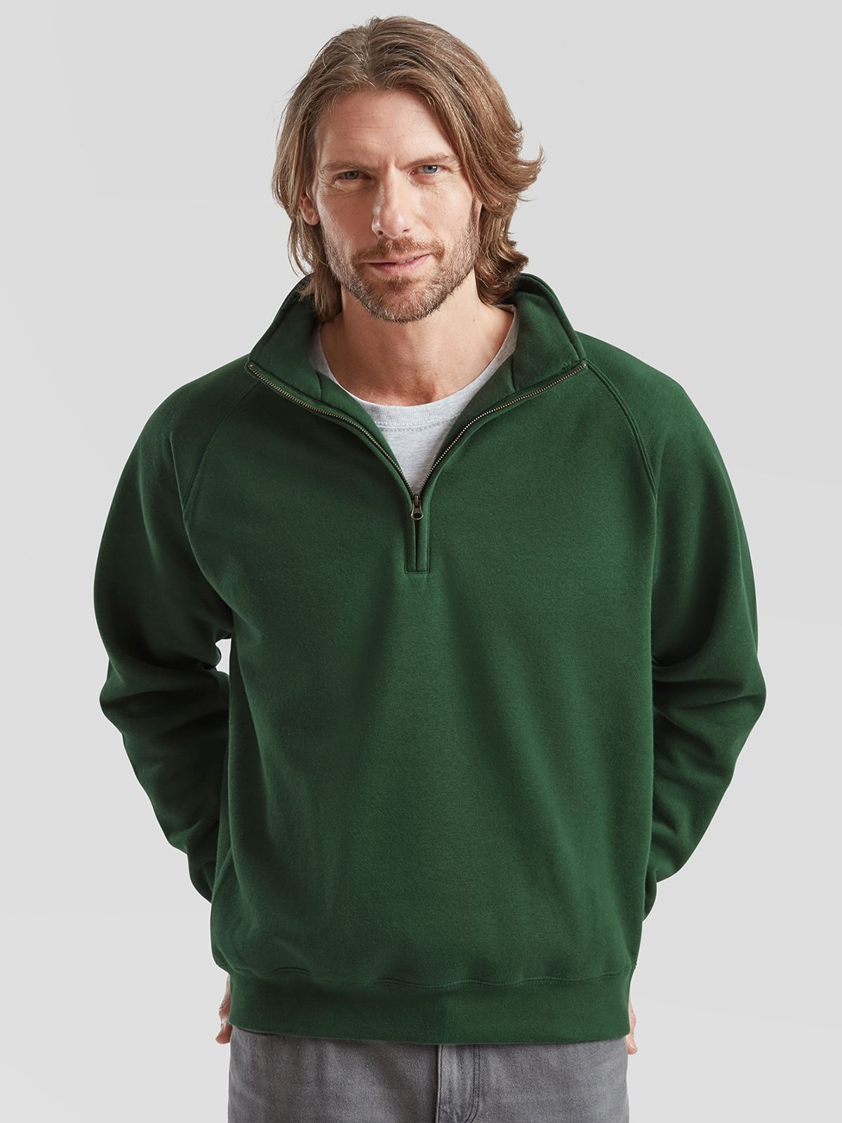 Premium sweater met ritssluiting en raglankraag
