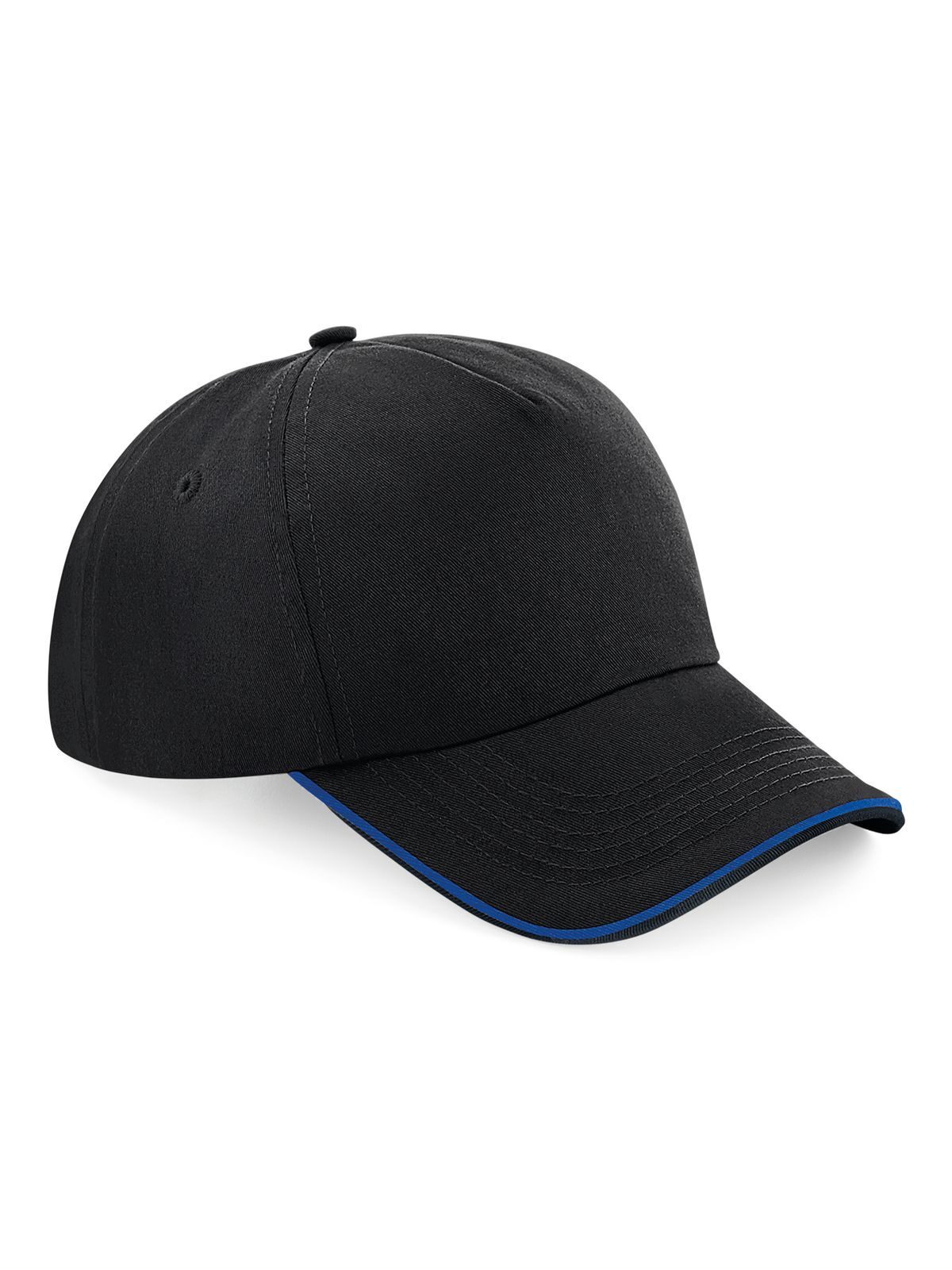 Authentic 5 Panel Cap - Piped Peak - BLKRO - Black/bright royal