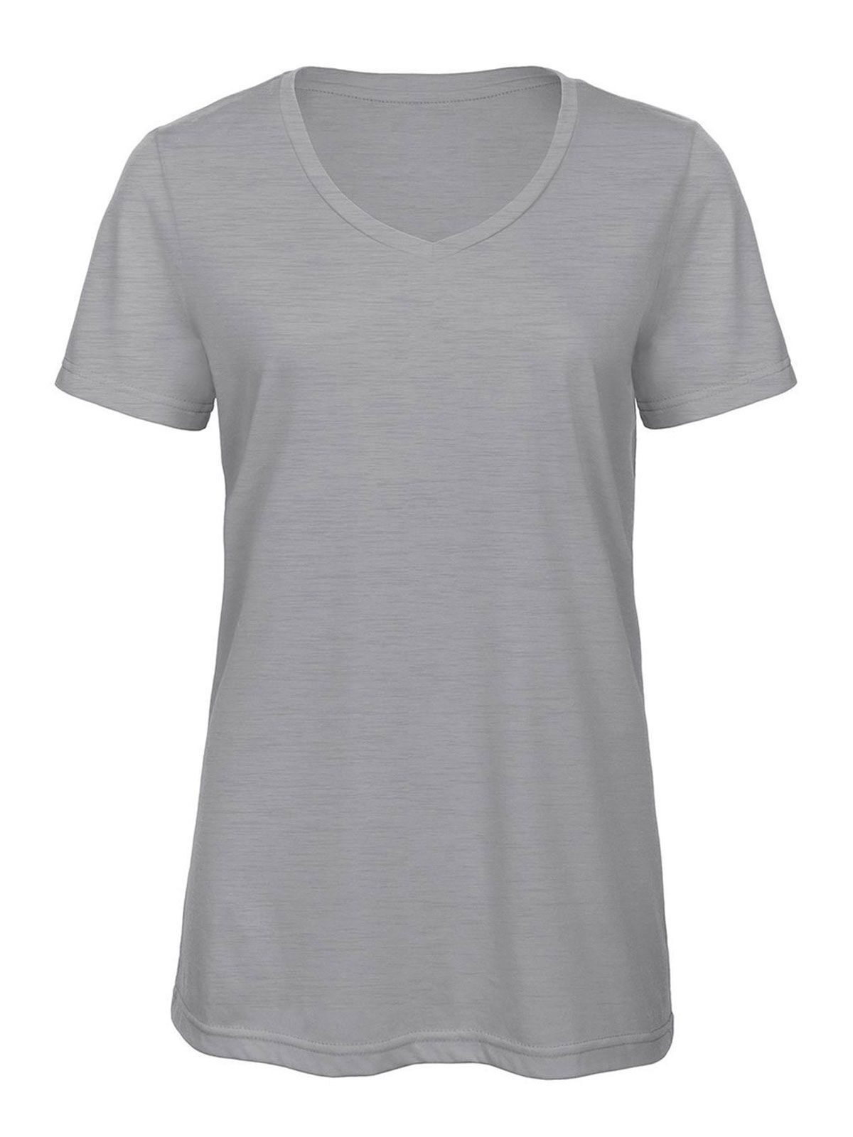 Dames T-shirt met V-hals en triblend-stof - HL613 - Lichtgrijs heide