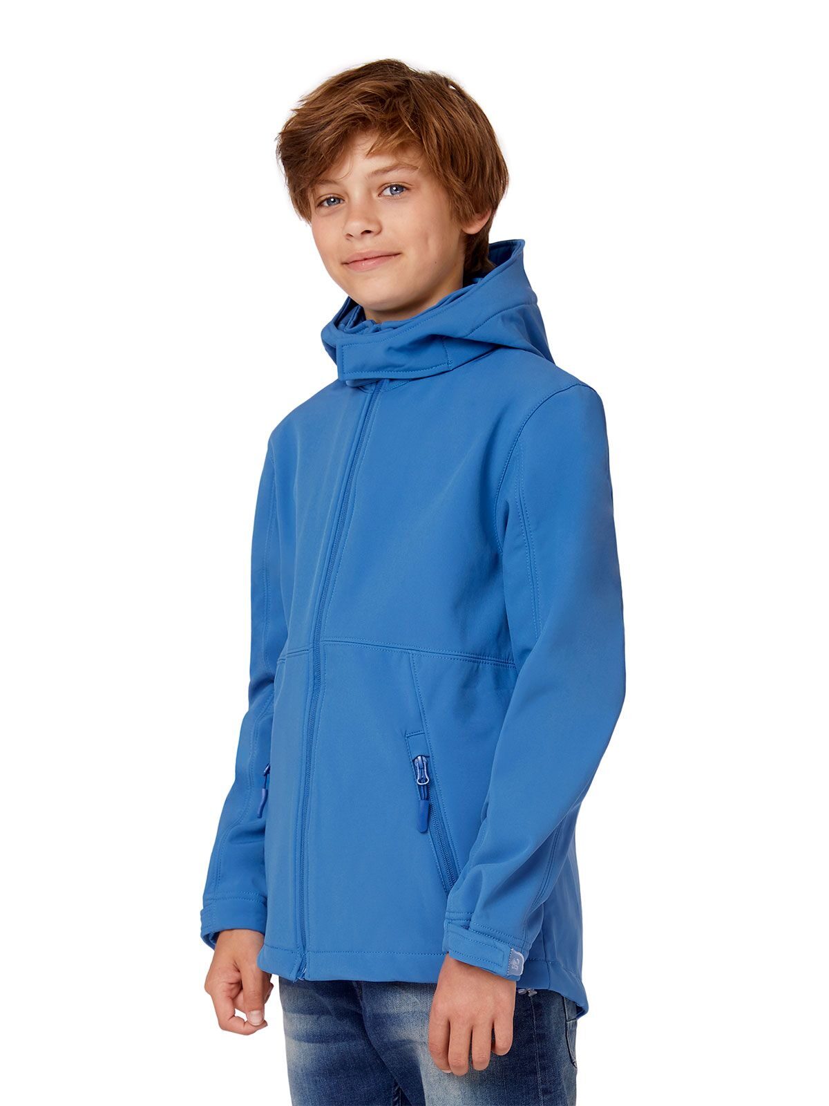 Kinderjas met capuchon en softshell afwerking
