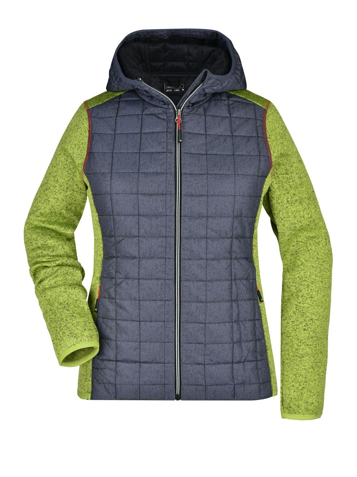 Gebreide hybride jas voor dames - KMANM - Kiwi-Melange/Antraciet-Melang
