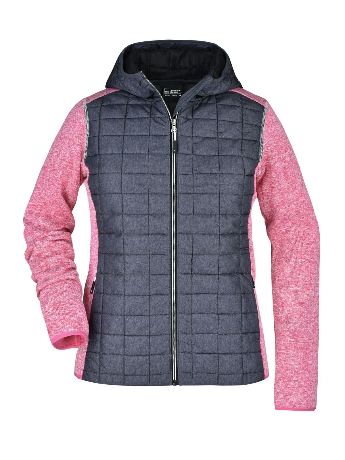 Gebreide hybride jas voor dames - PMANM - Pink-melange-anthracite-melang