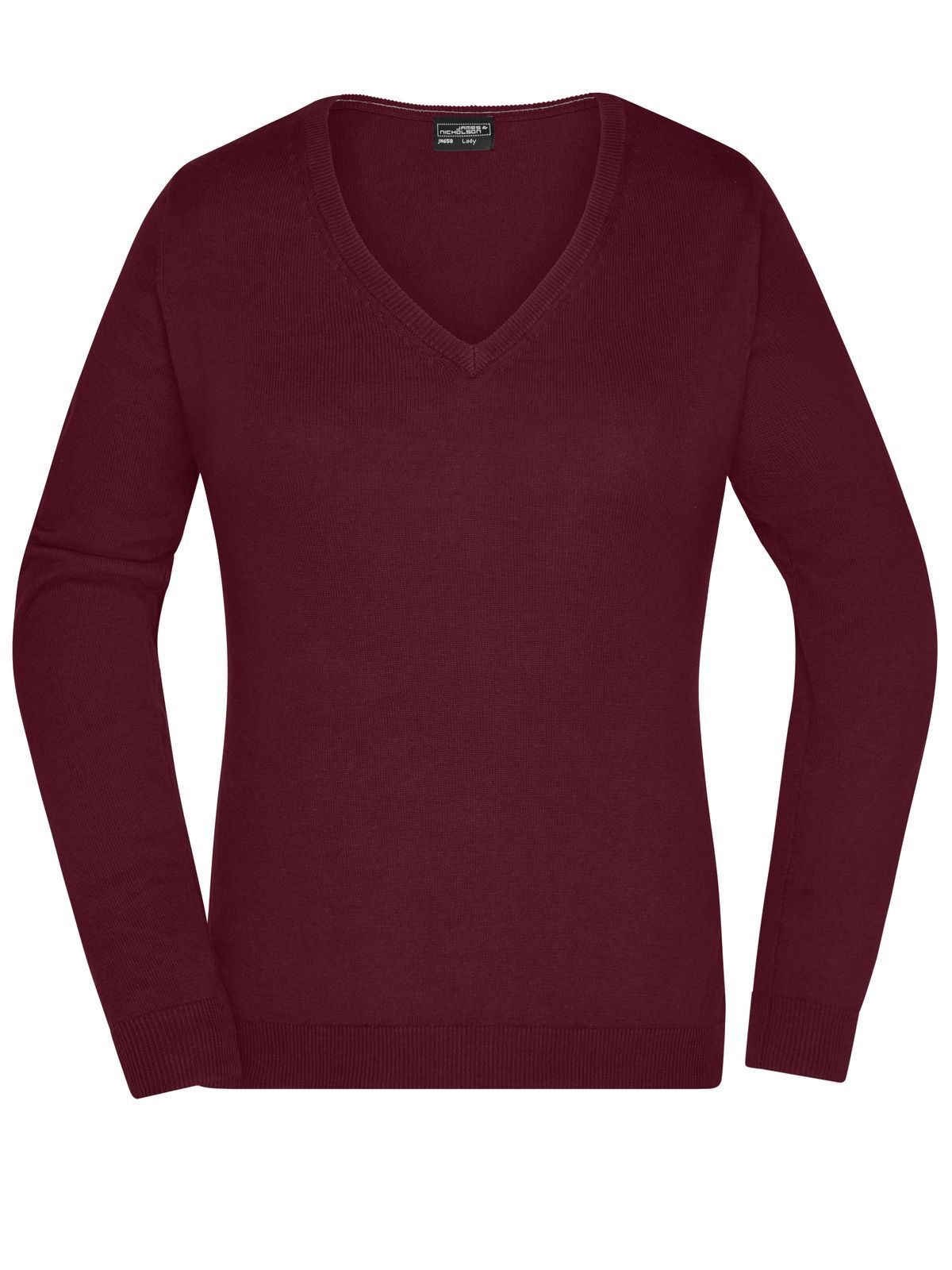 Ladies' V-Neck Pullover - BORDEAUX-NATURAL