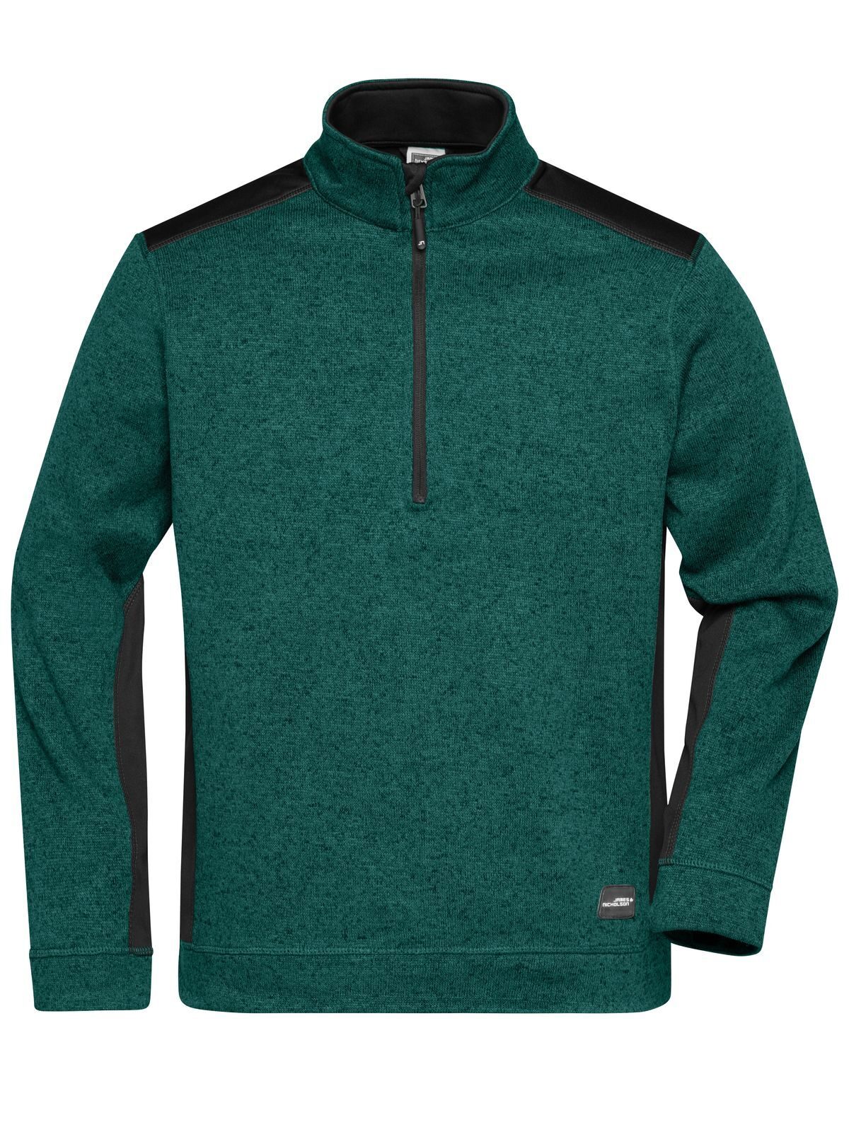 Gebreide fleece werkjas voor heren met halve rits - STRONG - - DGMBL - DONKERGROENE MELANGE - ZWART