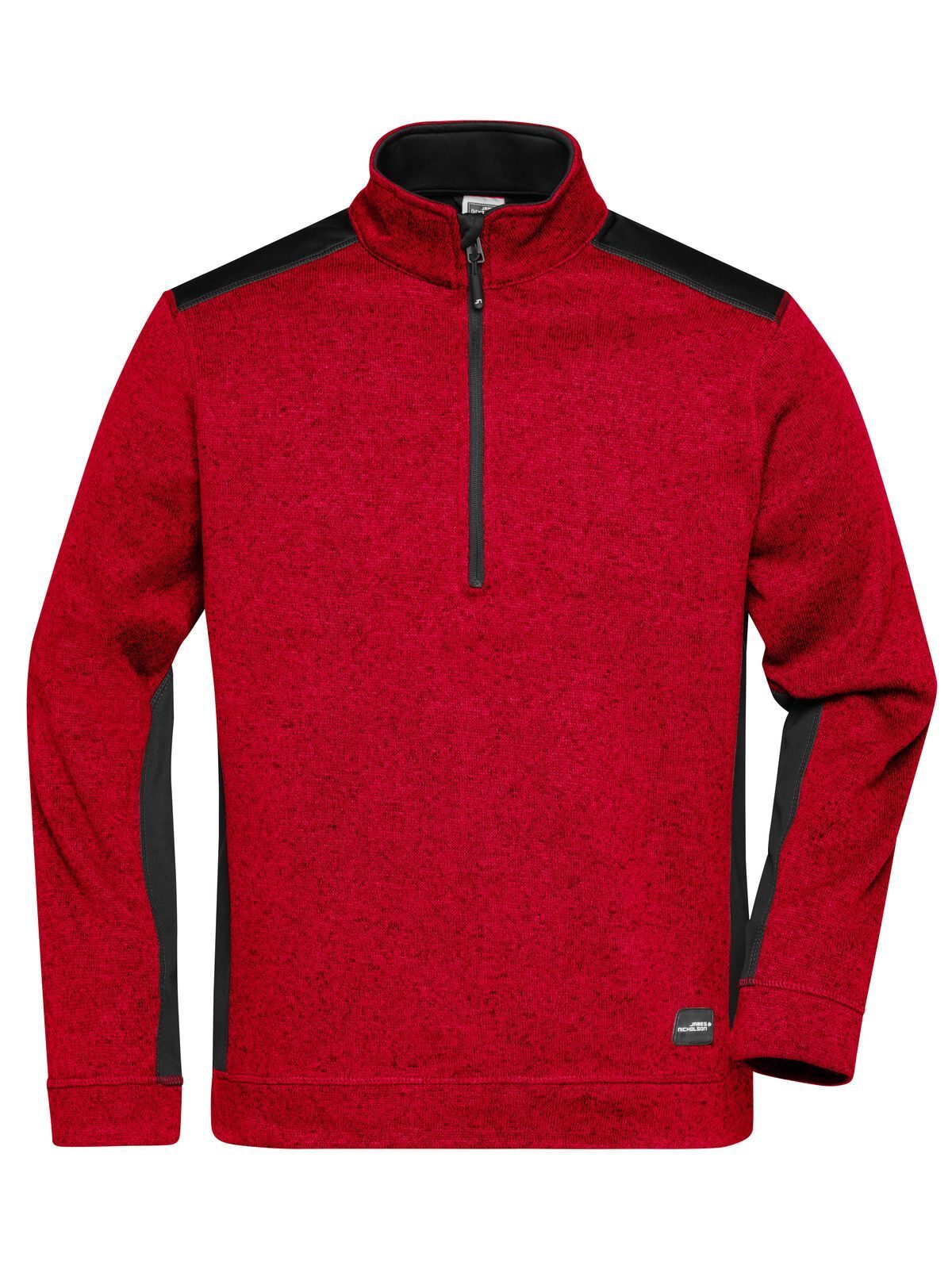 Gebreide fleece werkjas voor heren met halve rits - STRONG - - RDMEBL - ROOD MELANGE- ZWART