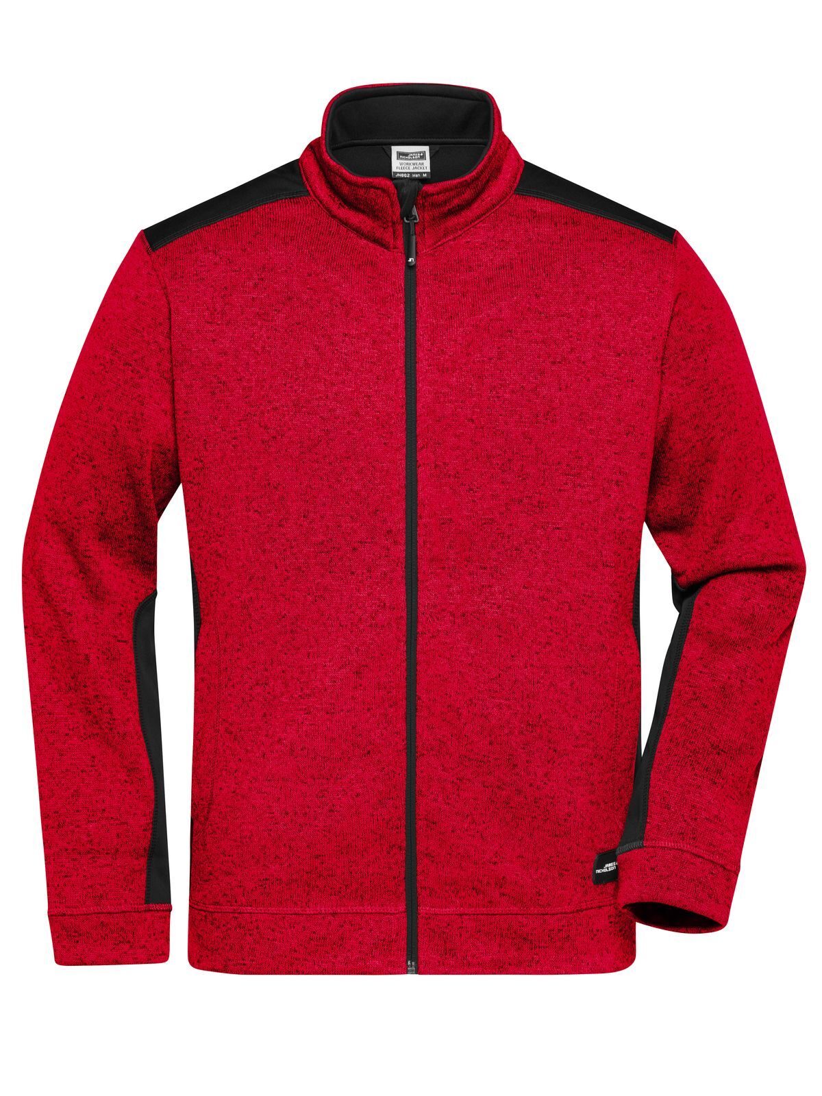 Gebreide fleece werkjas voor heren -STERK- - RDMEBL - ROOD MELANGE- ZWART