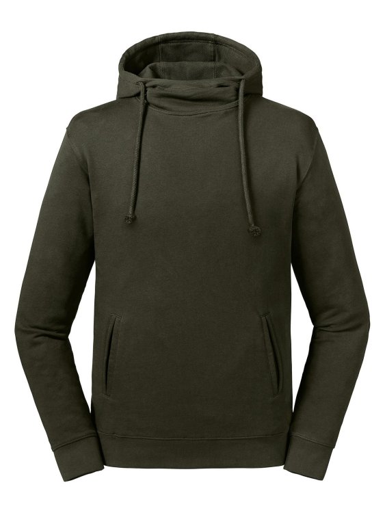 Pure biologische sweater met hoge kraag en capuchon - DO - Donkere olijf