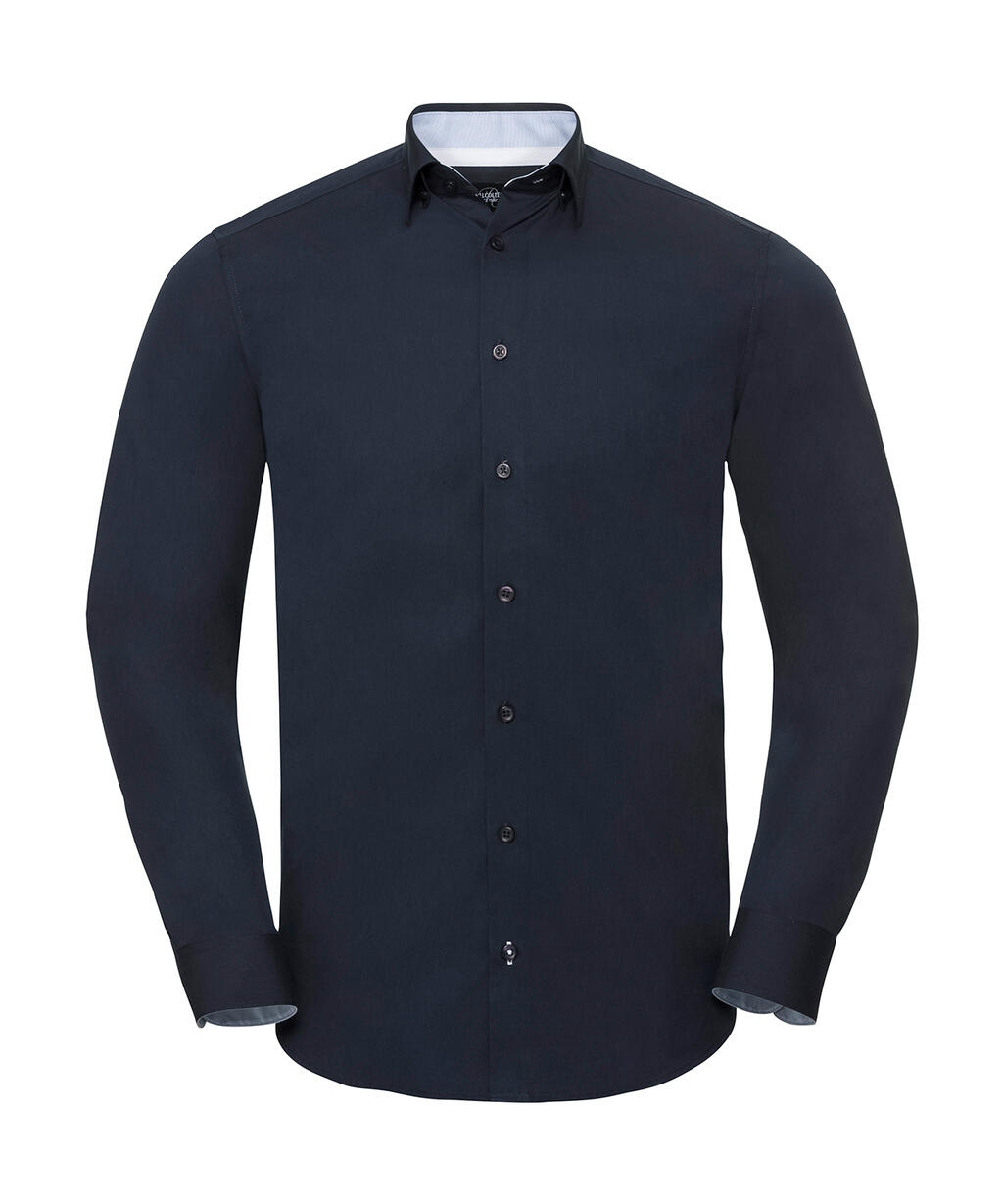 LS Tailored Contrast Ultimate Stretch Shirt - NB - Licht marineblauw/Oxfordblauw/Wit