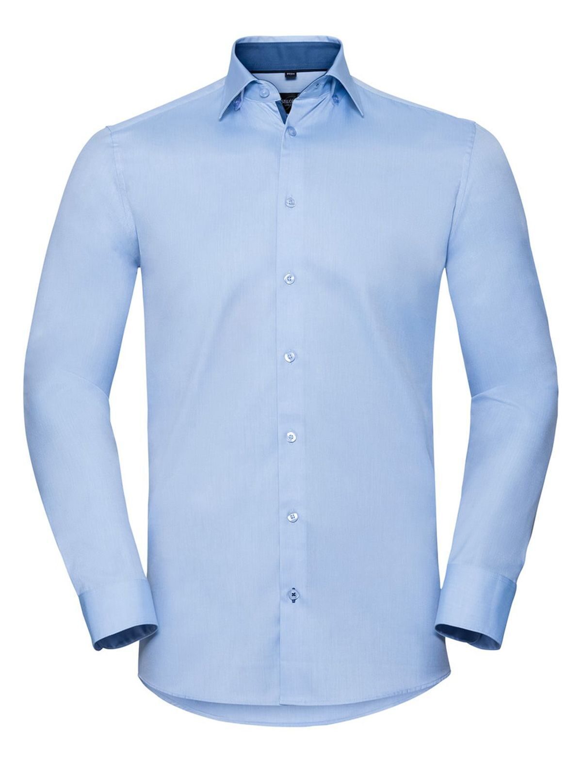 Getailleerd herenoverhemd met lange mouwen en contrasterend visgraatpatroon - LB - Lichtblauw/Middenblauw/Helder marineblauw