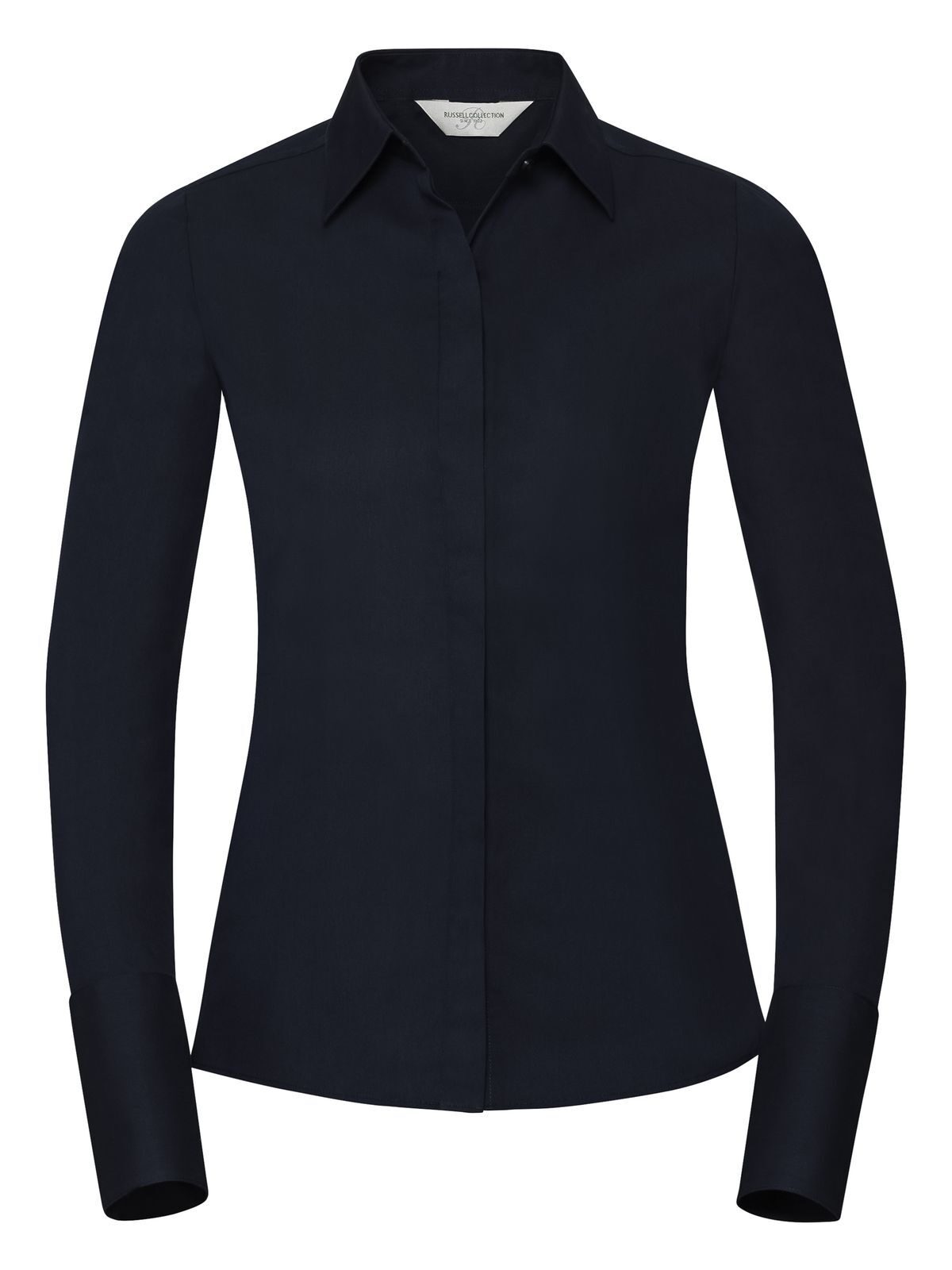 Damesoverhemd met lange mouwen, getailleerd model en ultieme stretchstof - NB - Licht marineblauw/Oxfordblauw/Wit