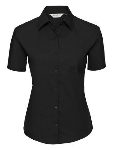 Pure cotton poplin shirt with short sleeves - 36 - Black