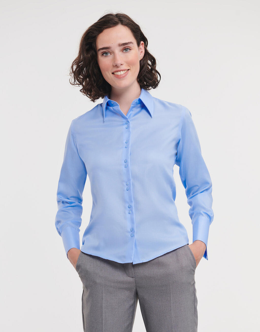 Damesoverhemd met lange mouwen, getailleerd model, strijkvrij