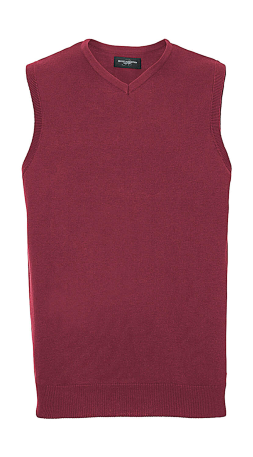Men's V-Neck Sleeveless Knitted Pullover - MC - Cranberry Marl