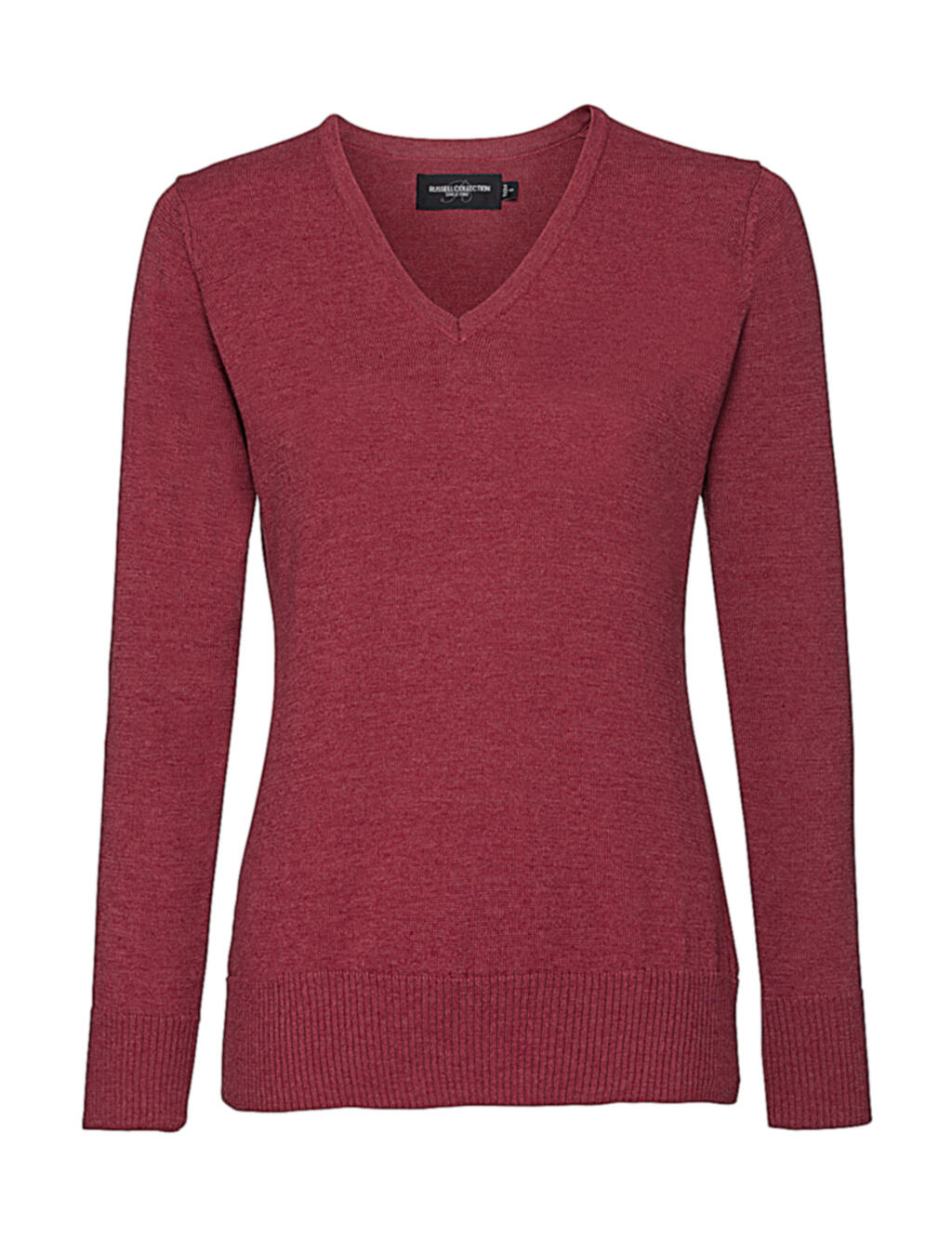 Ladies´ V-Neck Knitted Pullover - MC - Cranberry Marl