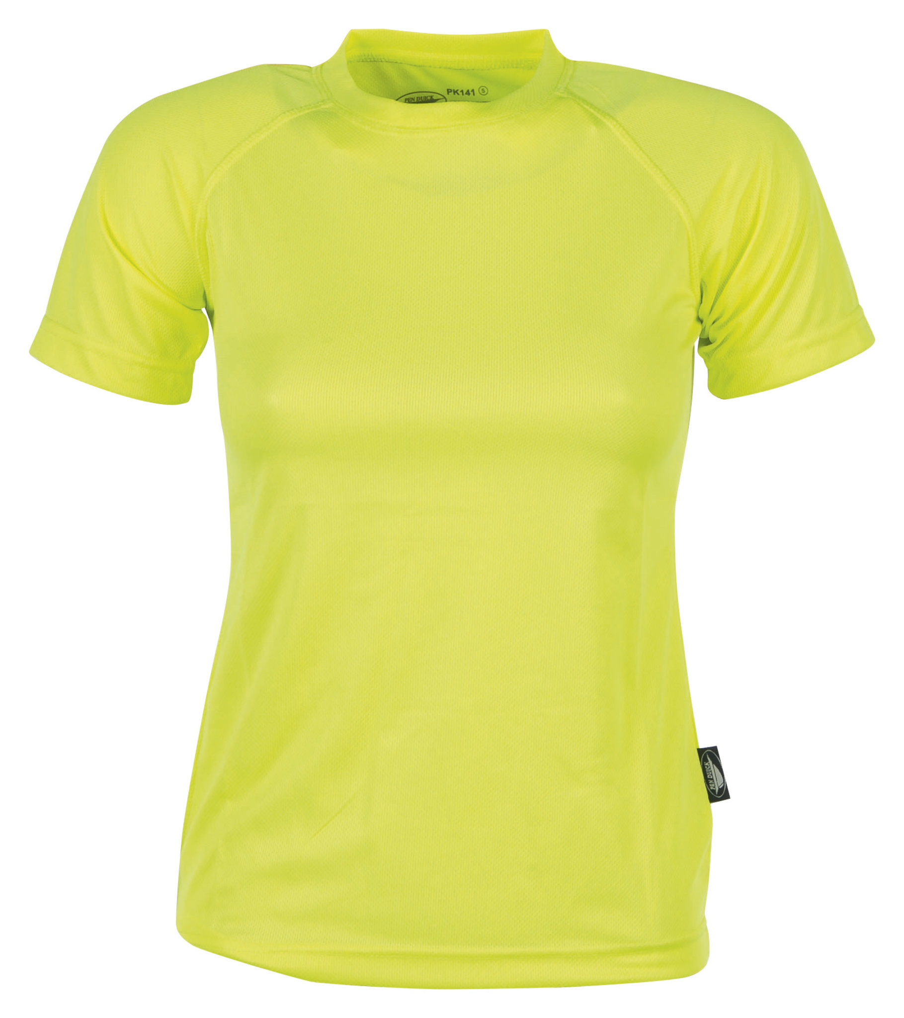 Firstee Women's Crew Neck Short Sleeve Sports Shirt - YE - Fluorescent Yellow