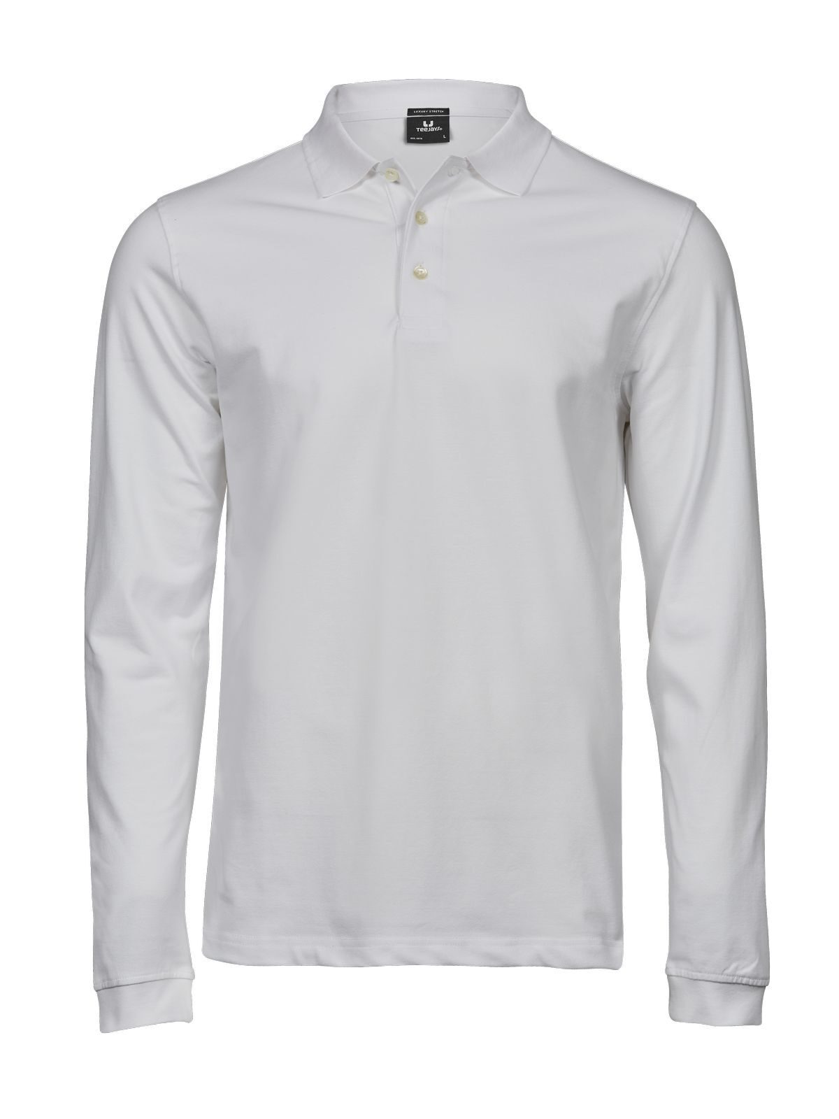 Luxe stretch polo met lange mouwen voor heren - WHT - Wit