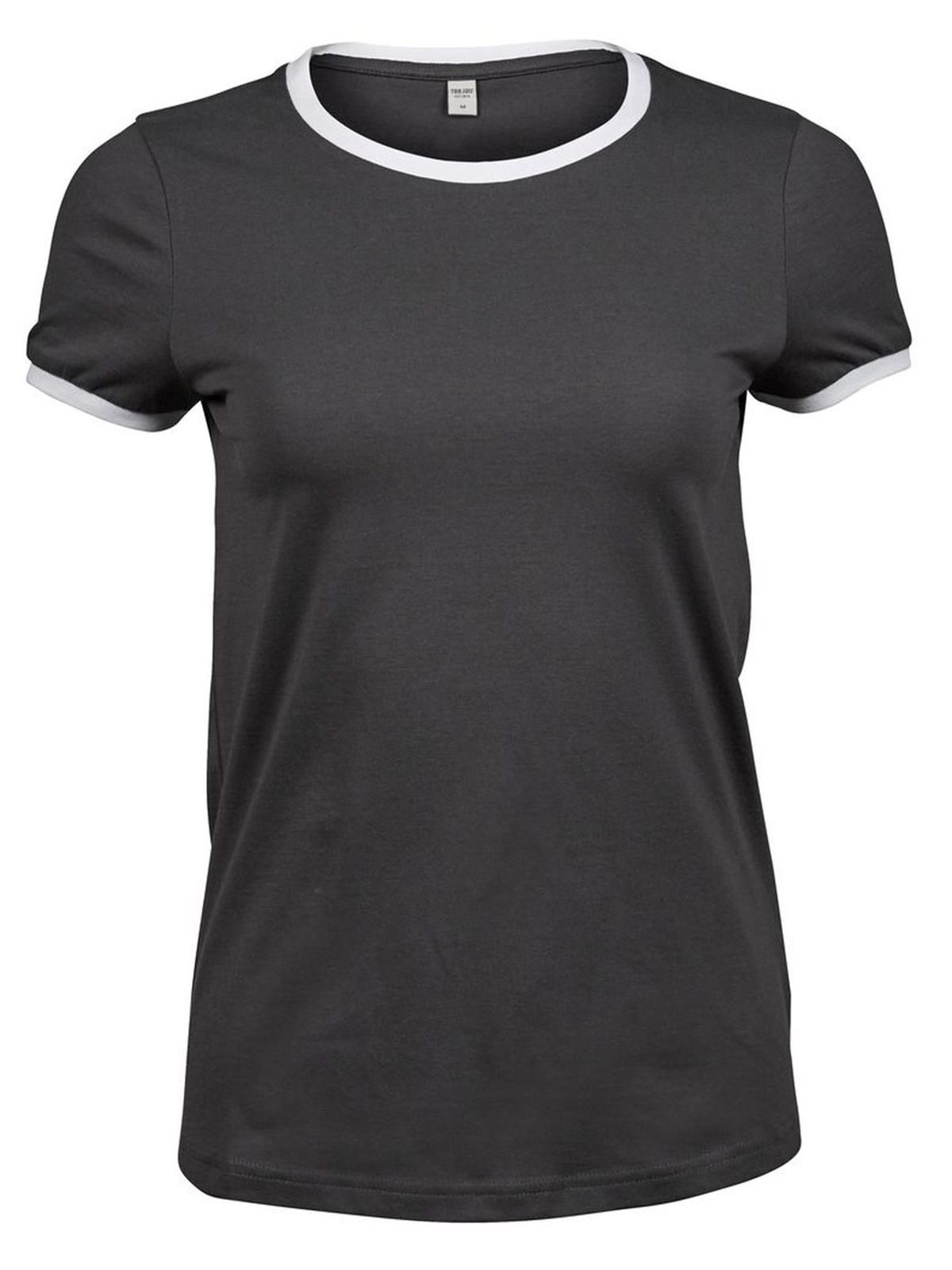 Dames T-shirt met contrasterende boord - Donkergrijs/wit
