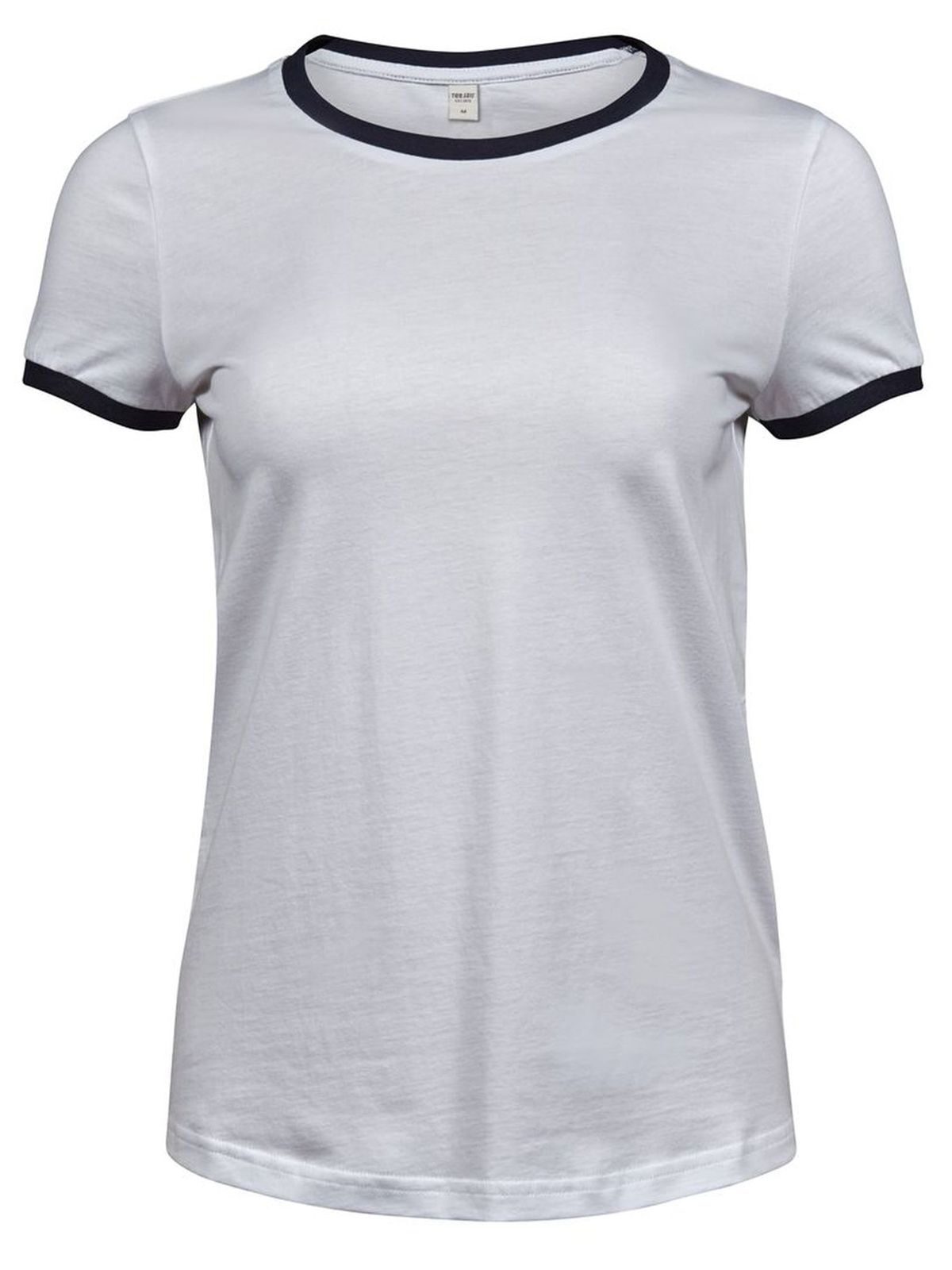 Dames T-shirt met contrasterende boord - Wit/Marineblauw